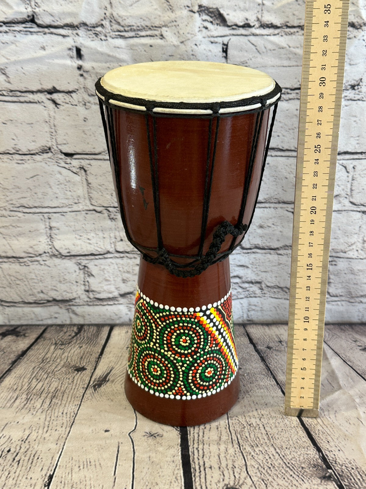 30cm Painted Wooden Djembe Bongo Painted African Influenced Drum High Handmade