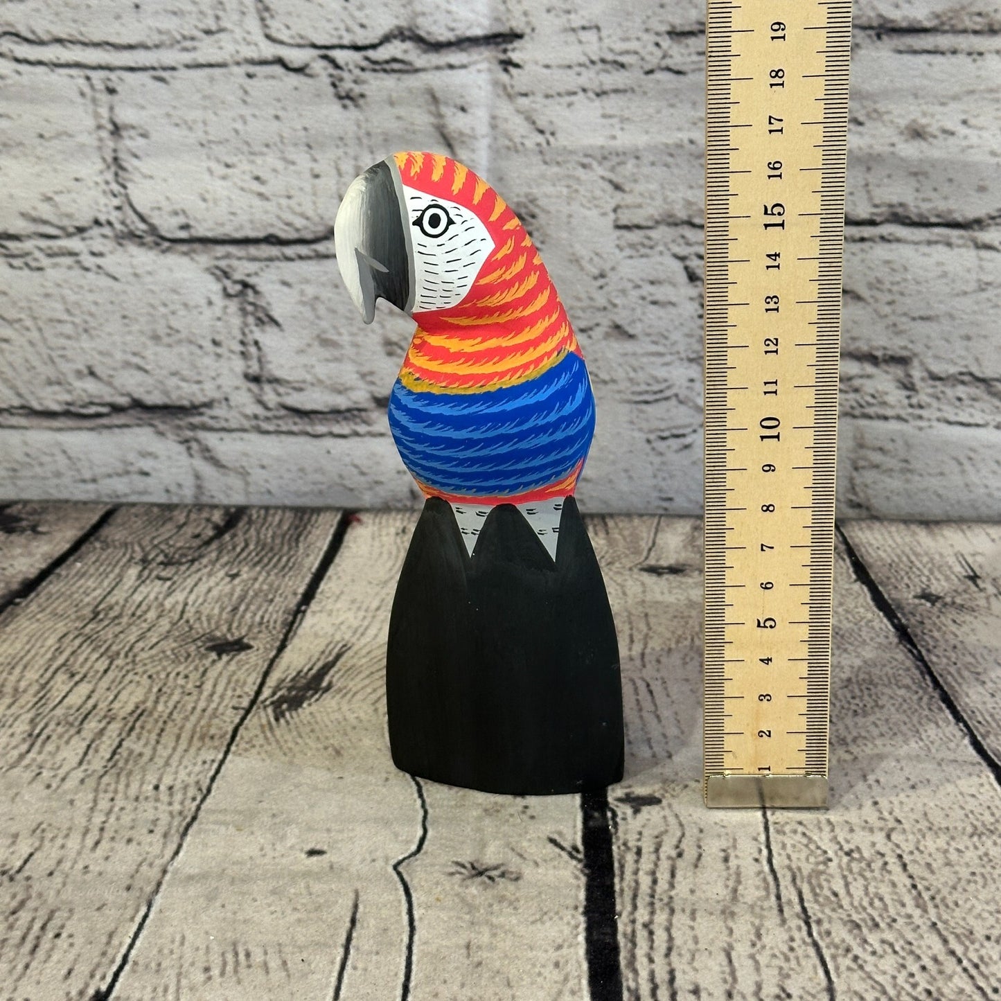 15cm Red Parrot Bird Ornament Statue Fair Trade Hand Made Carved Wood