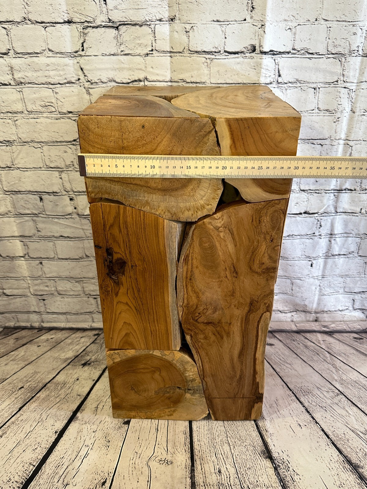 60cm x 30cm Teak Root Wood Block Side Table Lamp Stool Square Wood Coffee Table