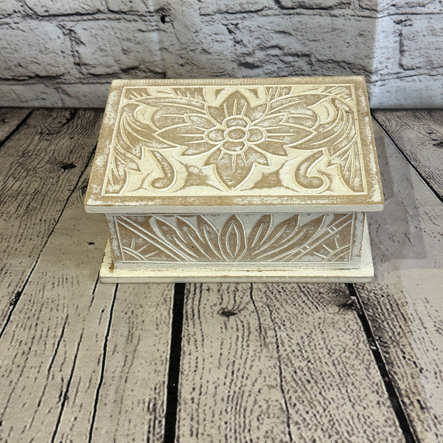 White Flower MDF Box Lotus 18cm x 12cm x 7cm Wooden Box Trinket Handmade