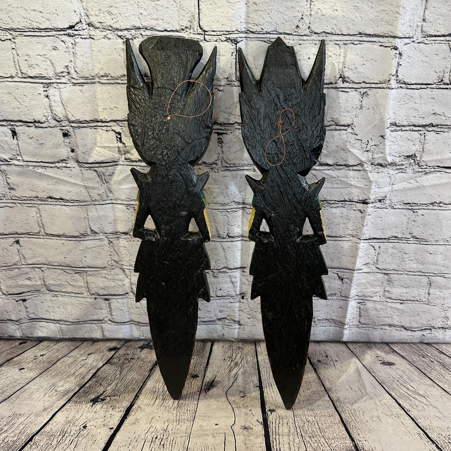 Old Antique Colour Sita Dewi Bali Rice Goddess Wings Mermaid Wood 50cm Pair