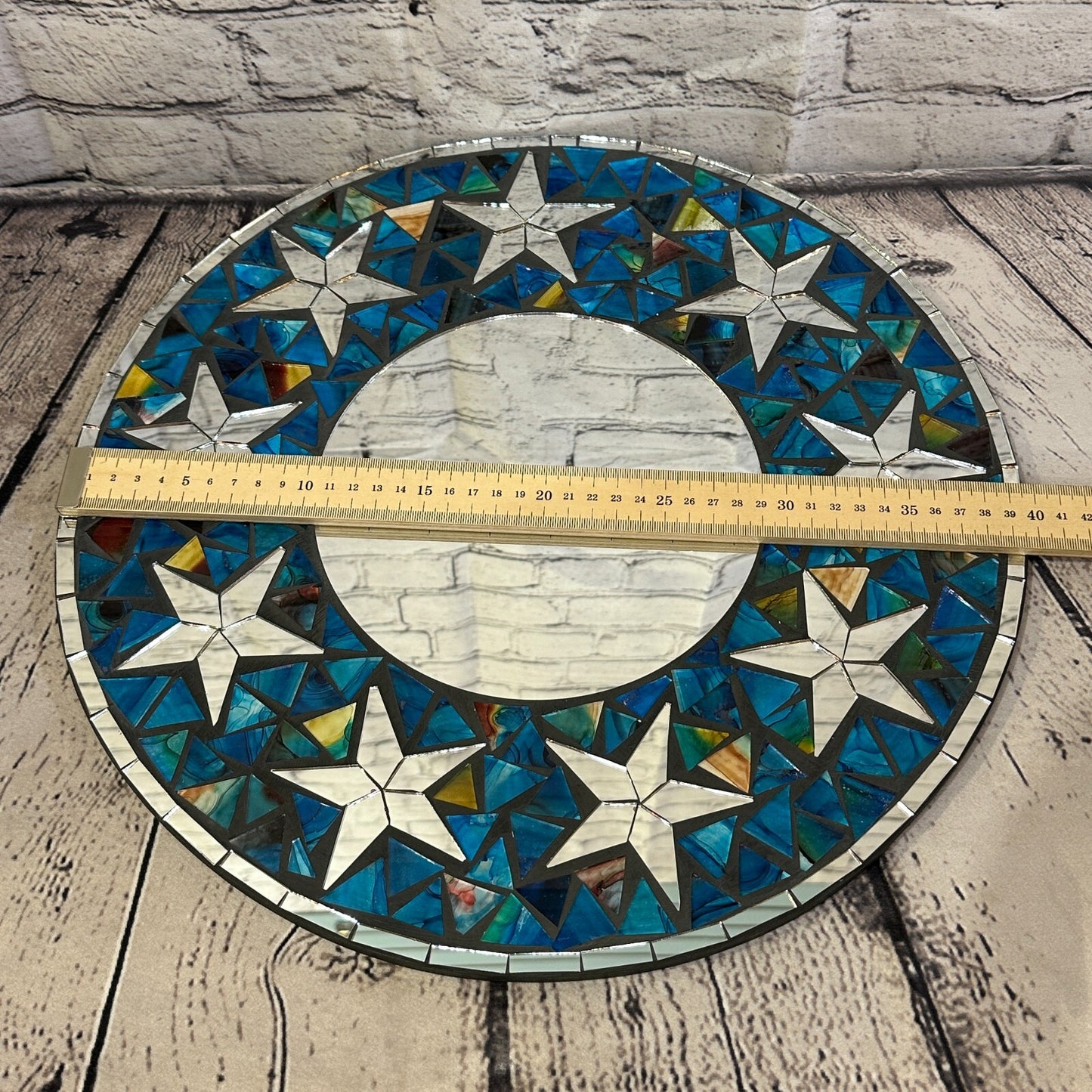 Blue Stars Mosaic Tile Wall Mirror 40cm x 40cm 16 Inches Handmade New