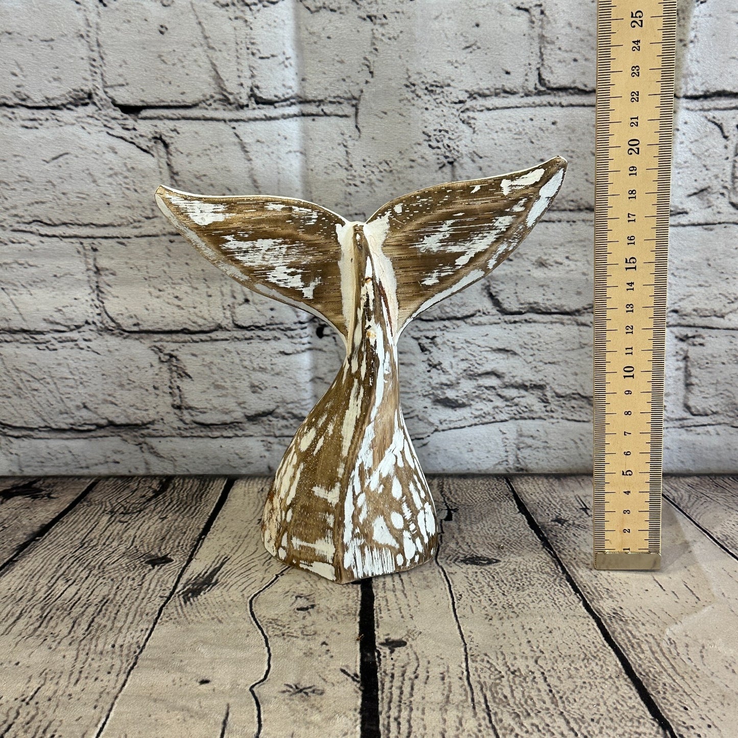 20cm x 18cm Whale Tail Brown Fish Wood Coastal Ocean Bathroom Decoration