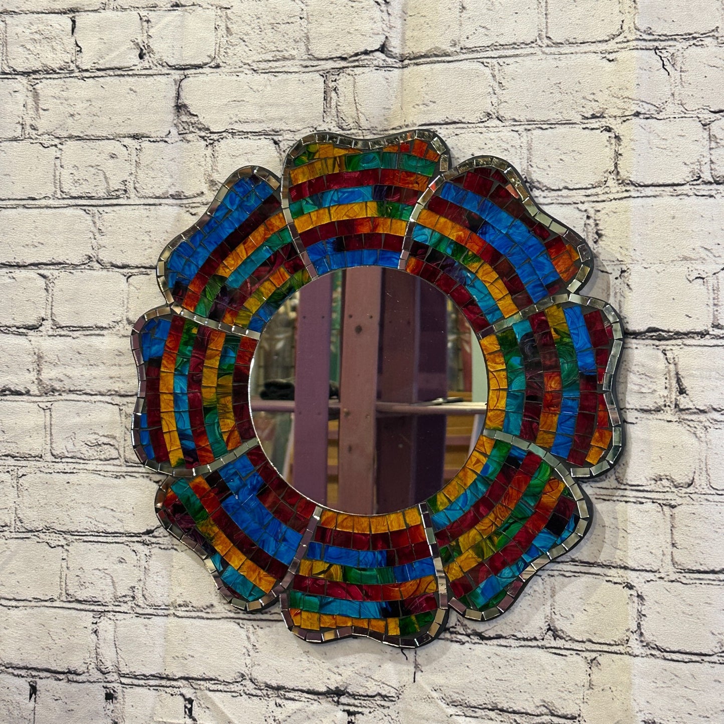 Rainbow Black Flower Mosaic Tile Wall Mirror 40cm x 40cm 16 Inches Handmade New