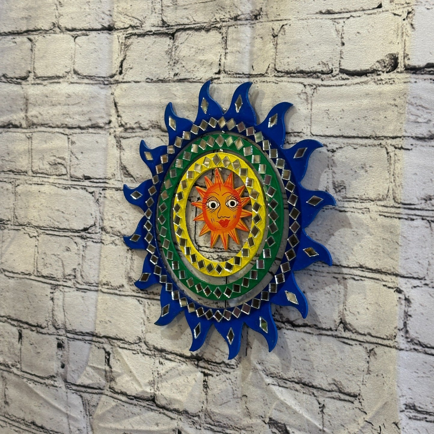 25cm Colourful Blue Sun Hanging With Mirrors Window Suncatcher Indoor Mobile