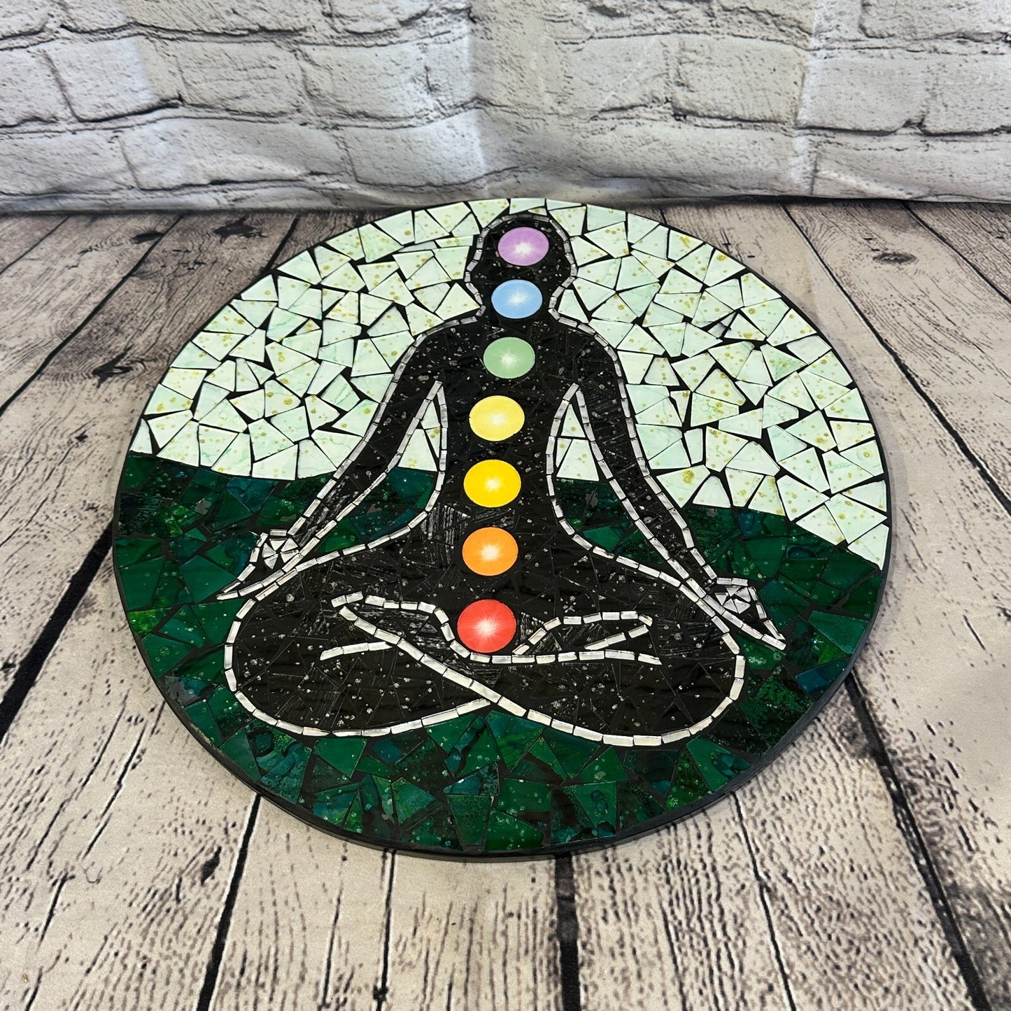 Chakra Colour And Yoga Mosaic Tile Wall Mirror 40cm x 40cm 16 Inches Handmade