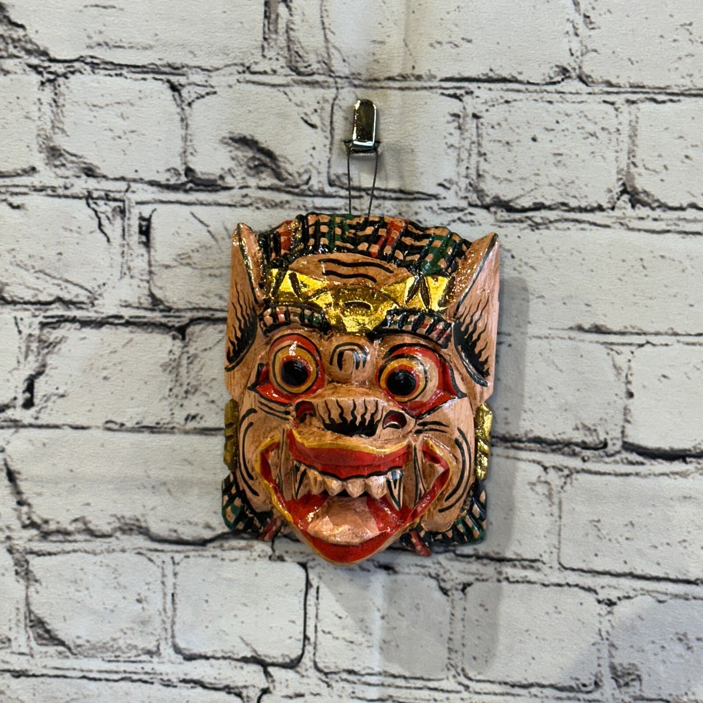 Small Wooden Natural Barong Wall Mask 15cm x 12cm Handmade And Fairtrade Hindu