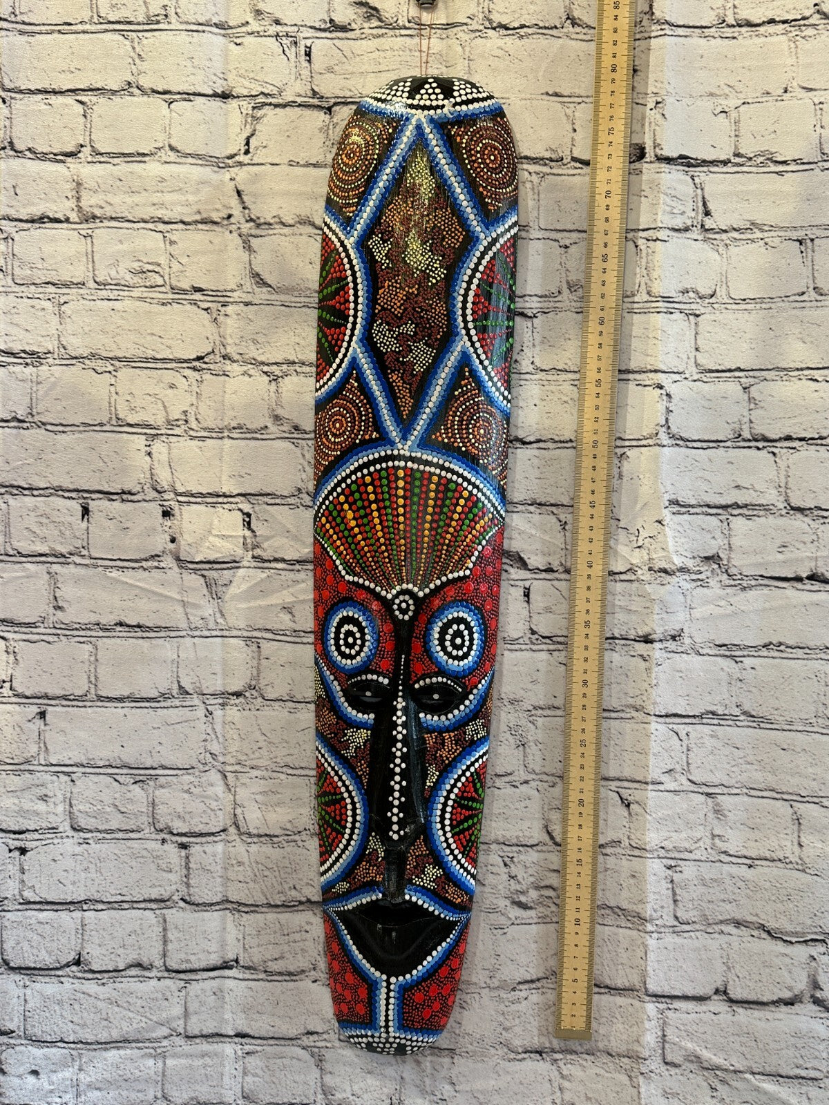 Mask 80cm Carved Wooden Dot Painted Ethnic Tribal Tiki Wall Art Handmade No 1