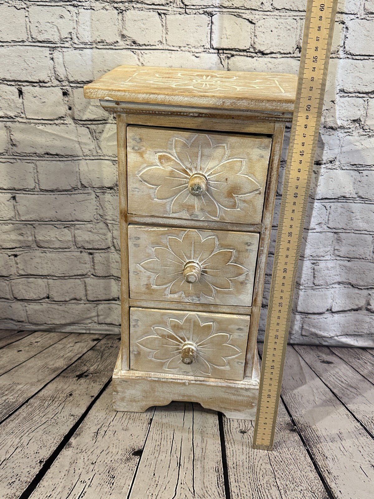 60cm x 25cm Cream 3 Draw Wooden Side Cabinet Living Hallway Storage Furniture