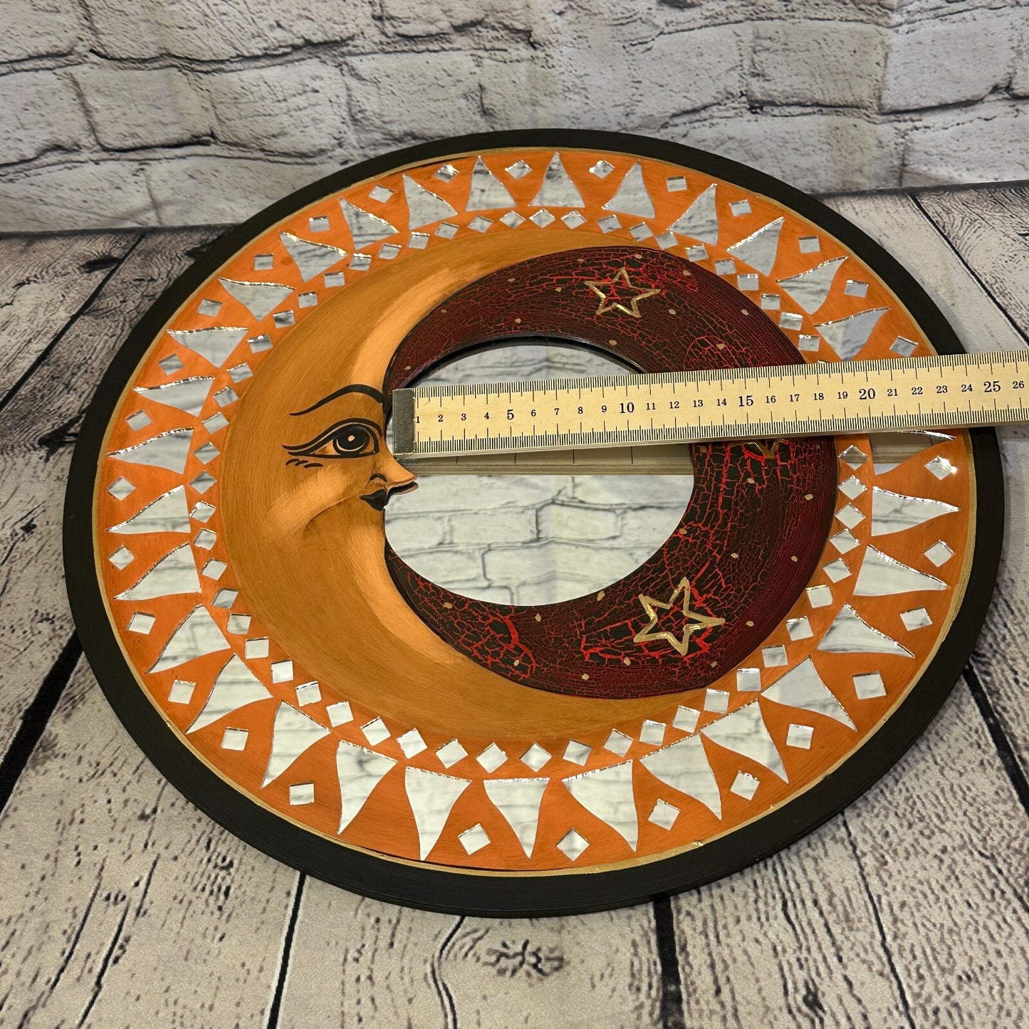 Red Full Moon Mosaic Tile Wall Mirror 40cm x 40cm 16 Inches Handmade Fairtrade