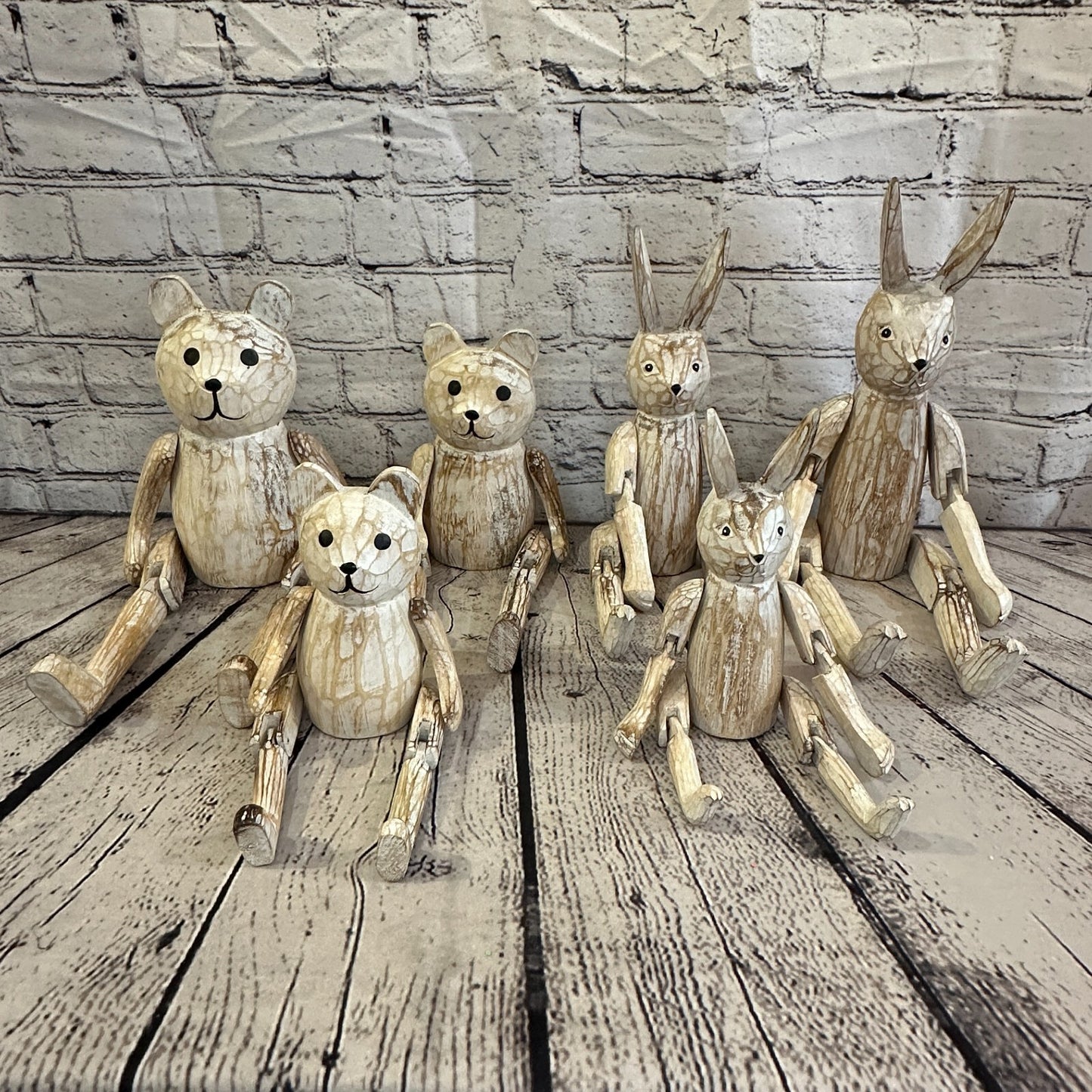22cm Shabby White Teddy Sitting Animal Wooden Shelf Ornament Handmade Fairtrade
