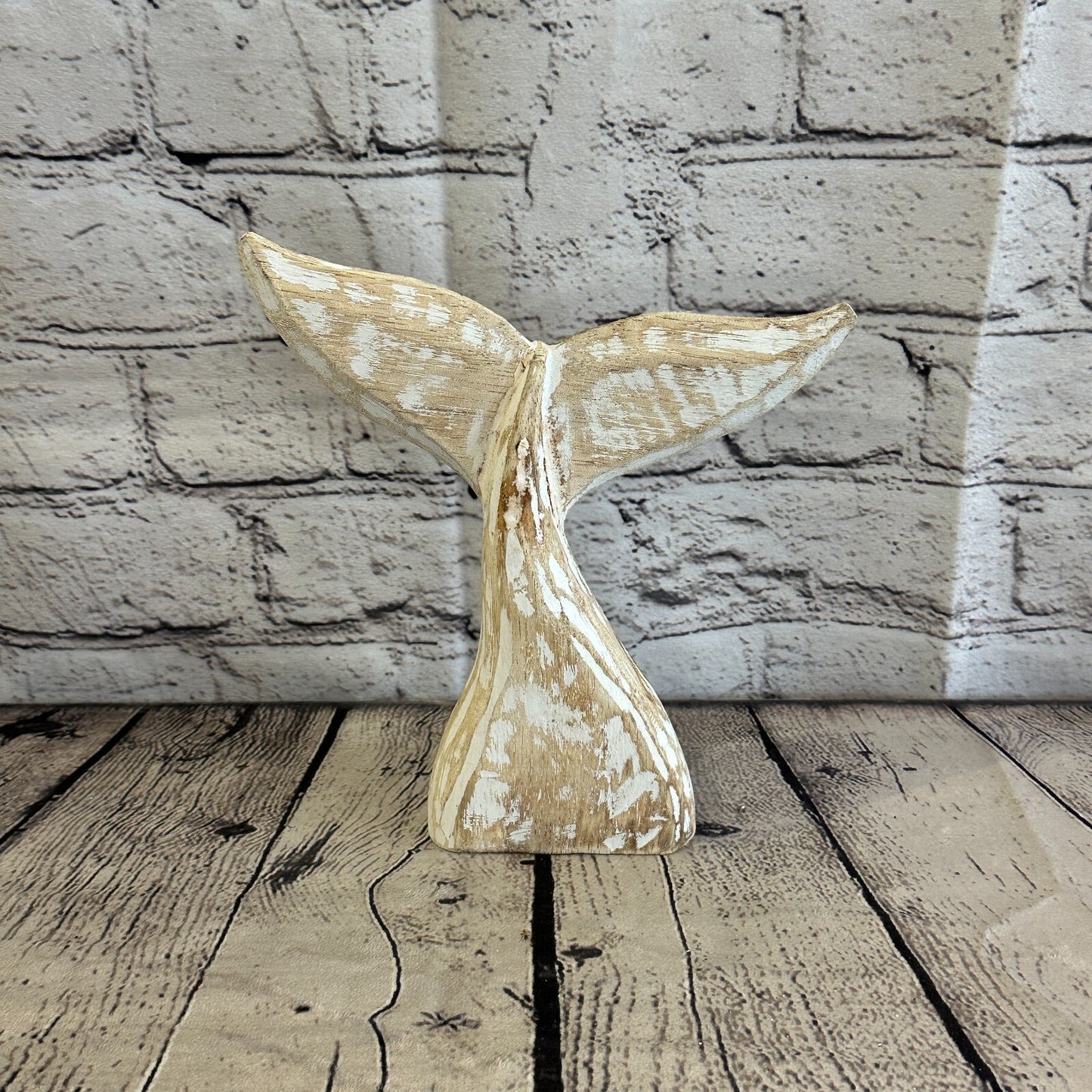 20cm x 18cm Whale Tail White Fish Wood Coastal Ocean Bathroom Decoration