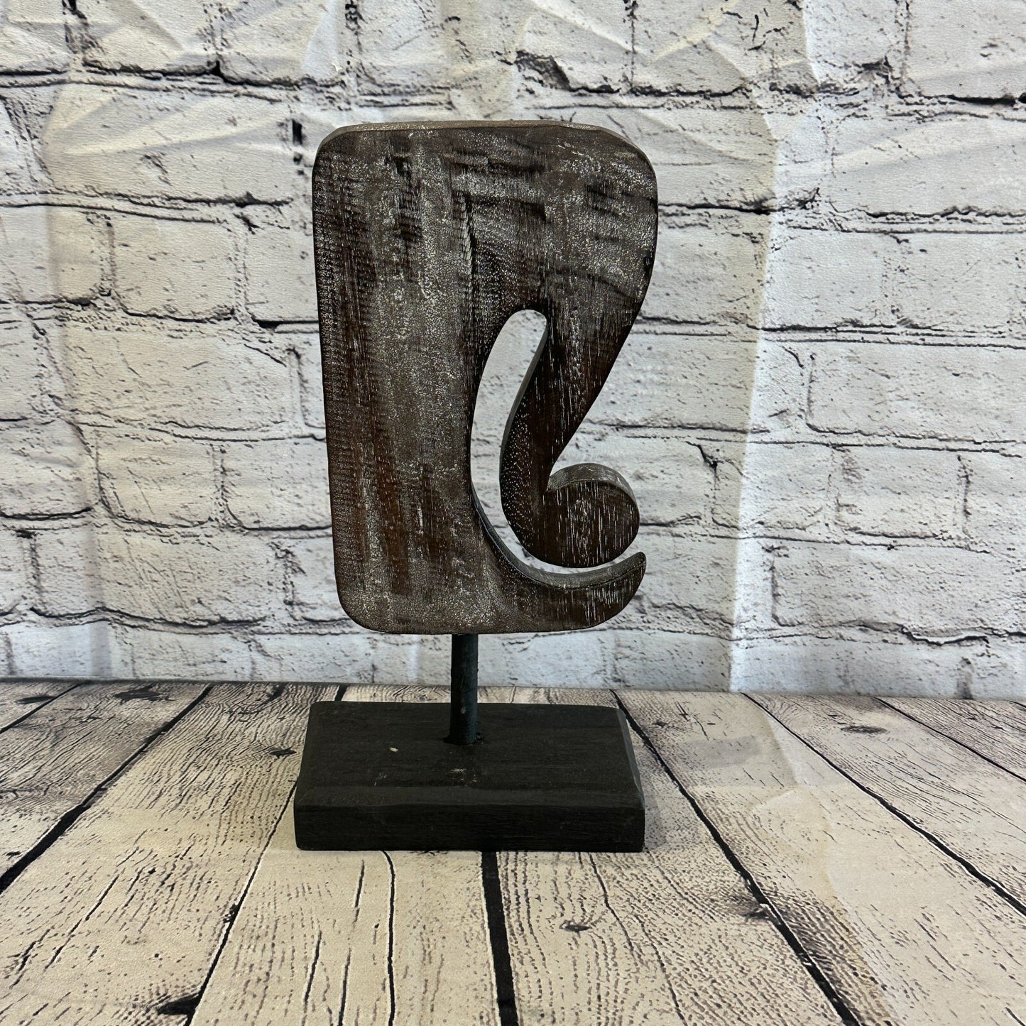 32cm x 16cm Wooden Tribal Primitive Black Elephant Head Stand Sculpture Statue
