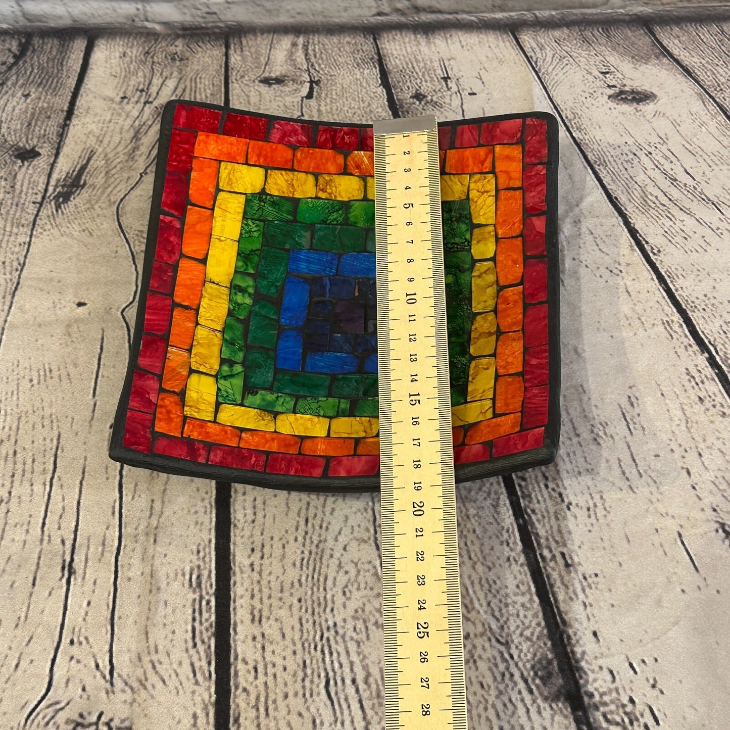 20cm Rainbow Eye Square Mosaic Handmade Ceramic Glass Tile Bowl Fruit