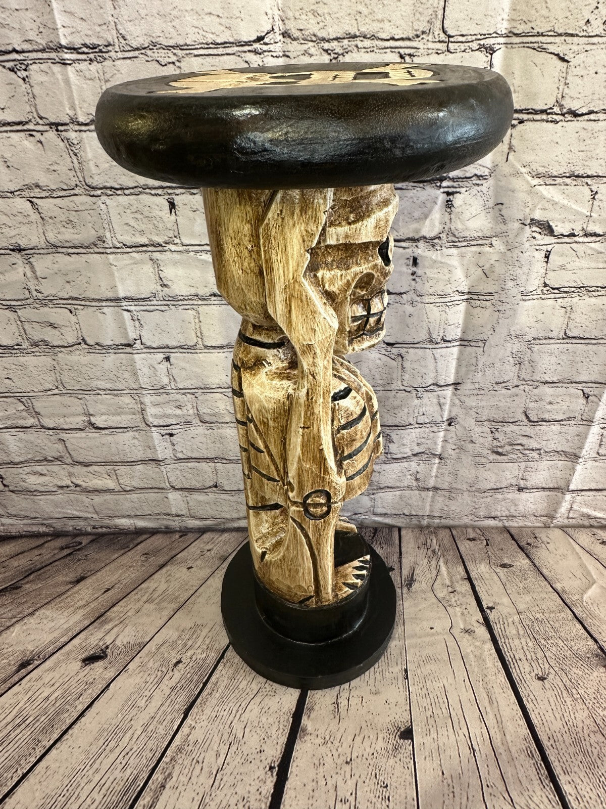 50cm Skeleton Wood Side Table Bone Skull Flower Stand Solid Wood Gothic New