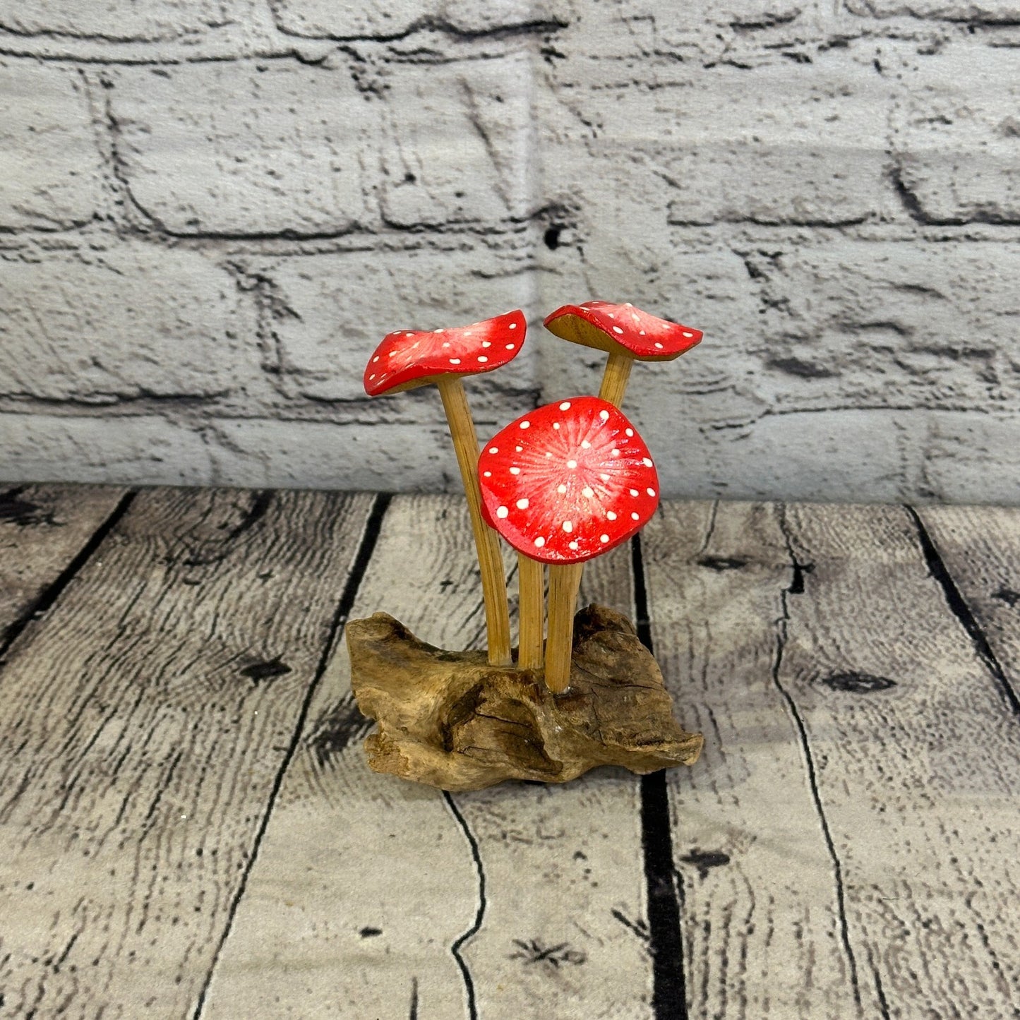 Pink Red Painted Mushrooms Parasite Ornament Natural Carving Fairtrade Wooden