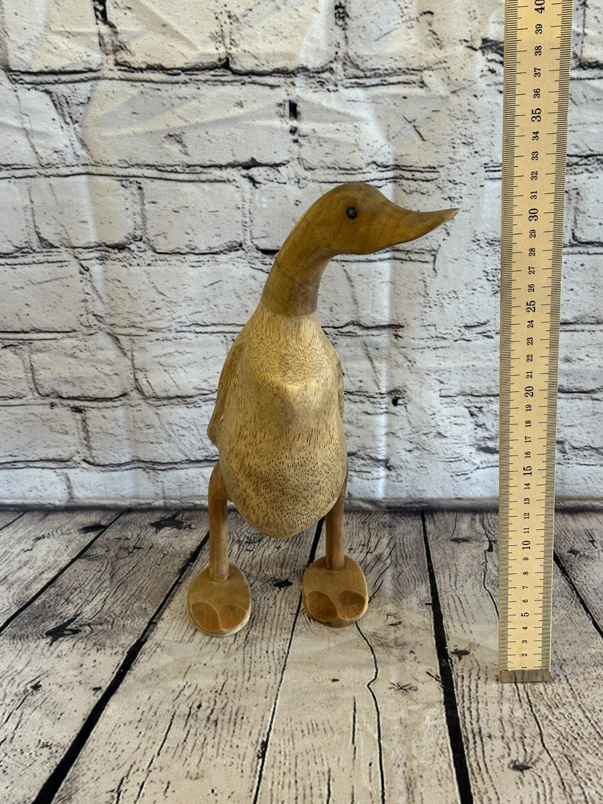 Looking Left 30cm Tall Wooden Hairy Duckling Baby Duck Bamboo Root Fairtrade