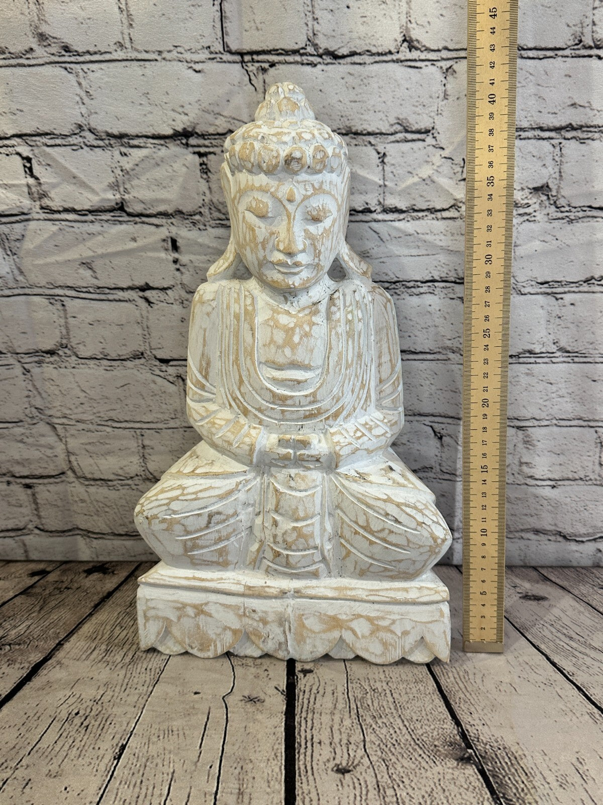 40cm x 20cm White Buddha Wooden Standing Statue Figurine Ornament Fair Trade