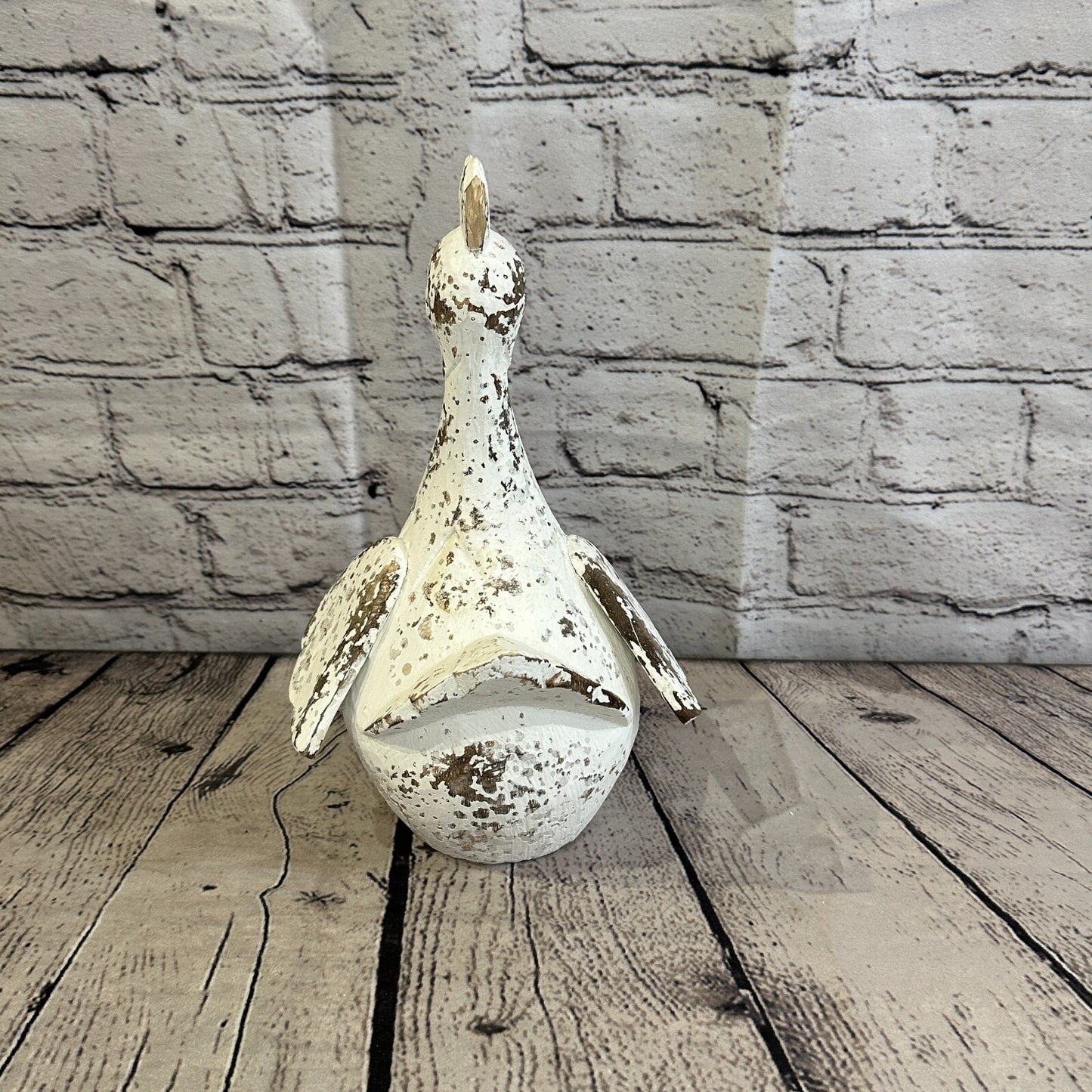 25cm x 12cm White Shabby Wooden Rooster Cockerel Retro Collectable Hand Carved