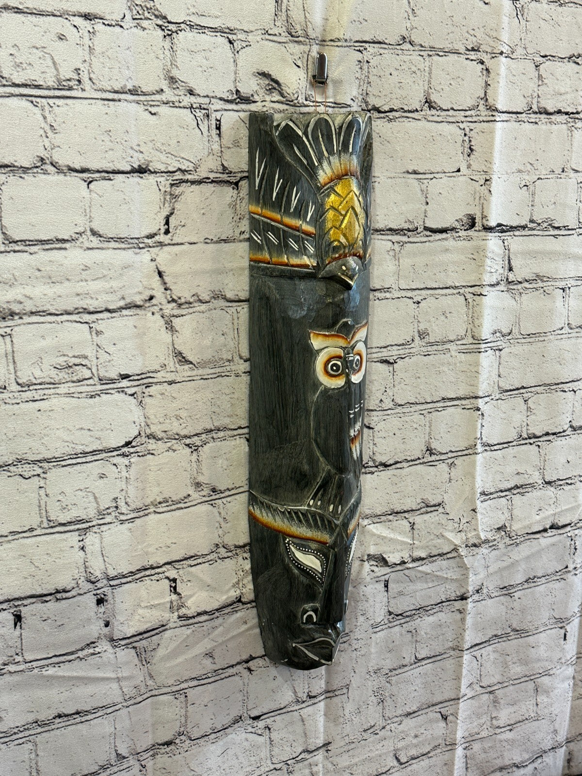 50cm Dark Grey Owl Hand Carved Fair Trade Wooden Animal Wall Art Wall Hang Mask