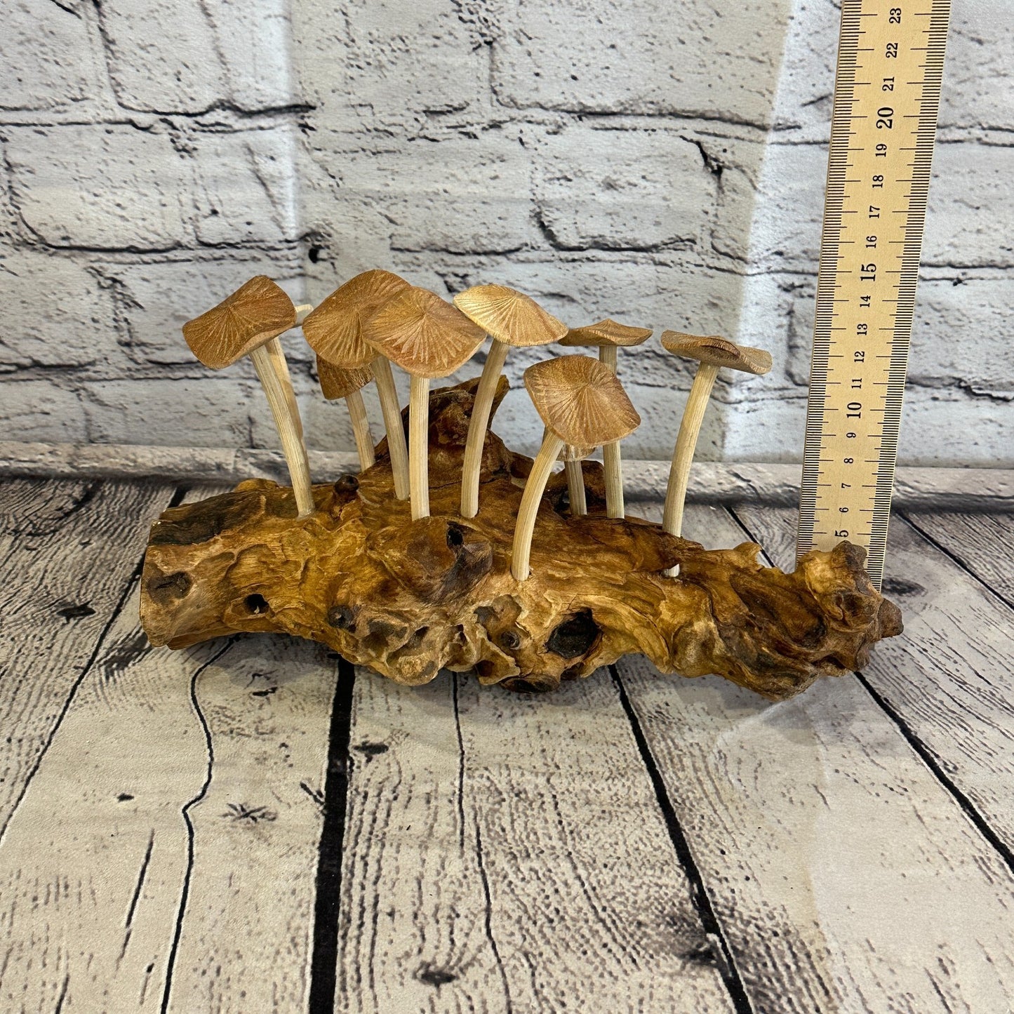 25cm Long Mushrooms Cluster Parasite Ornament Natural Carving Fairtrade Wooden