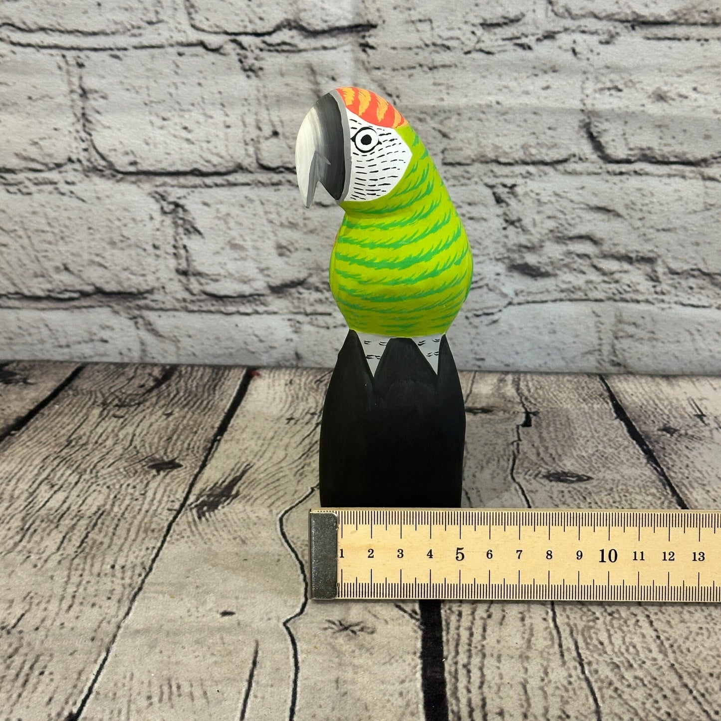 15cm Green Parrot Bird Ornament Statue Fair Trade Hand Made Carved Wood