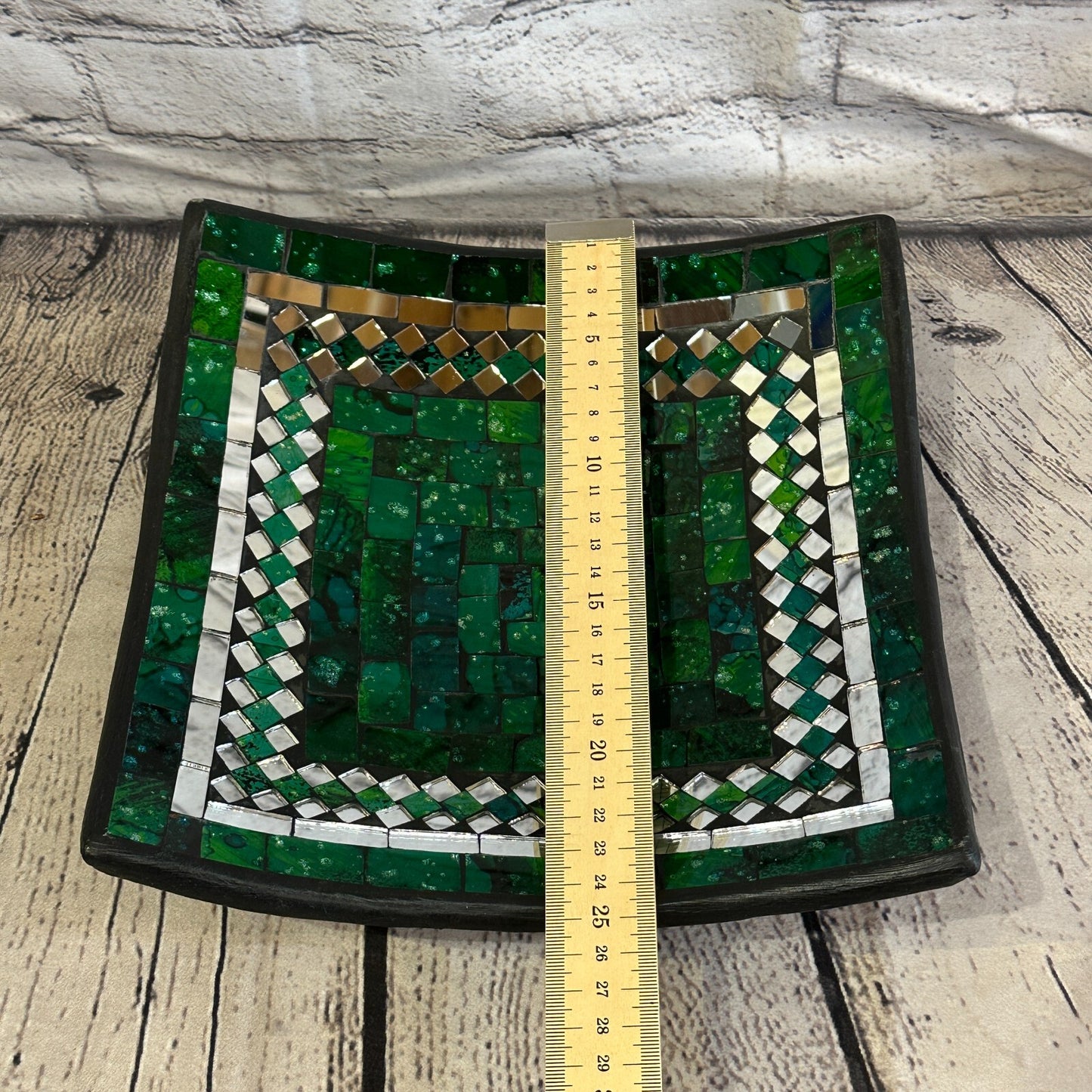 25cm Green Square Mosaic Handmade Ceramic Glass Tile Bowl Fruit