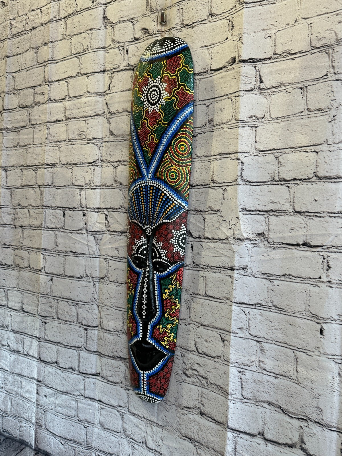 Mask 80cm Carved Wooden Dot Painted Ethnic Tribal Tiki Wall Art Handmade No 4