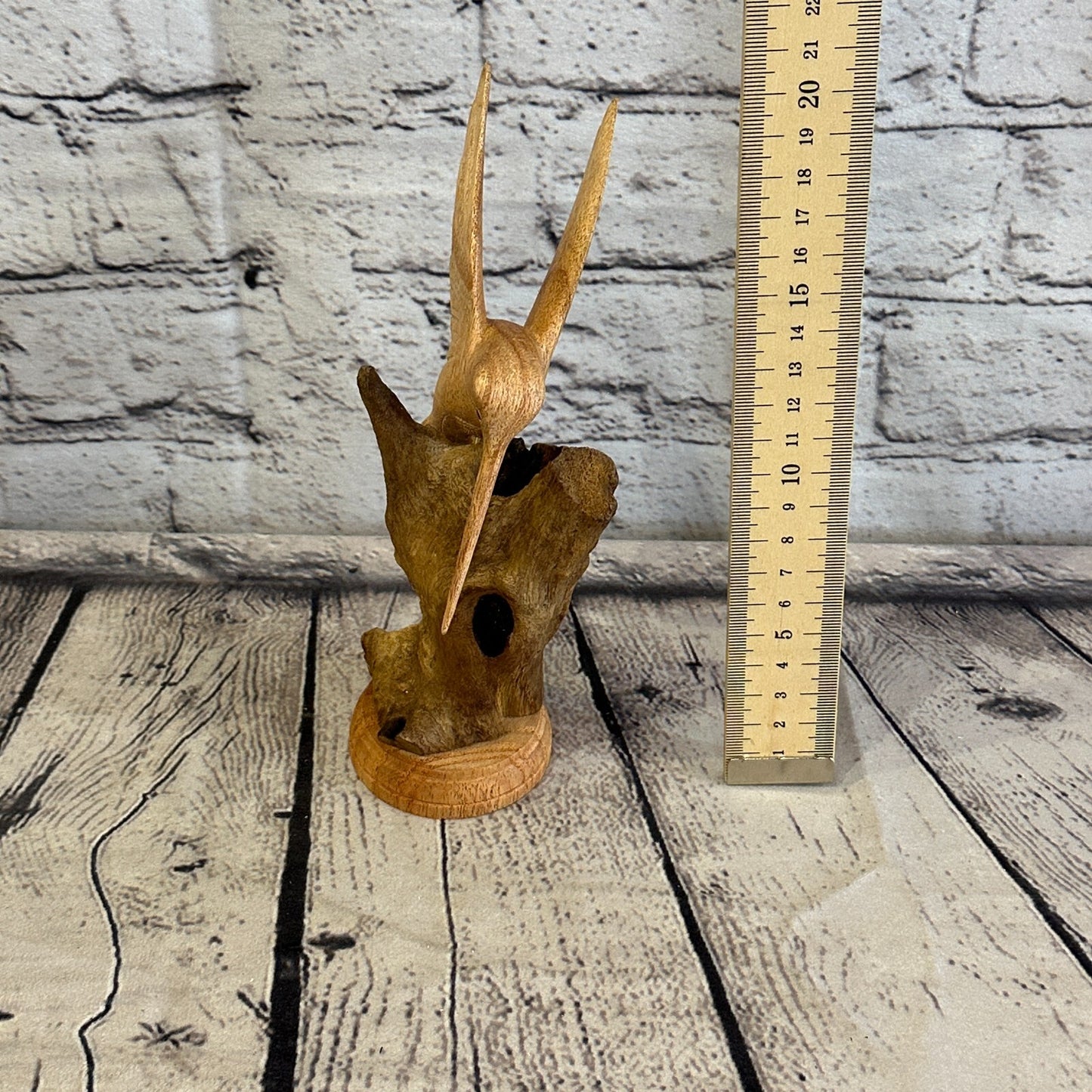 20cm Single Humming Bird Mushroom Parasite Ornament Natural Carving Wooden