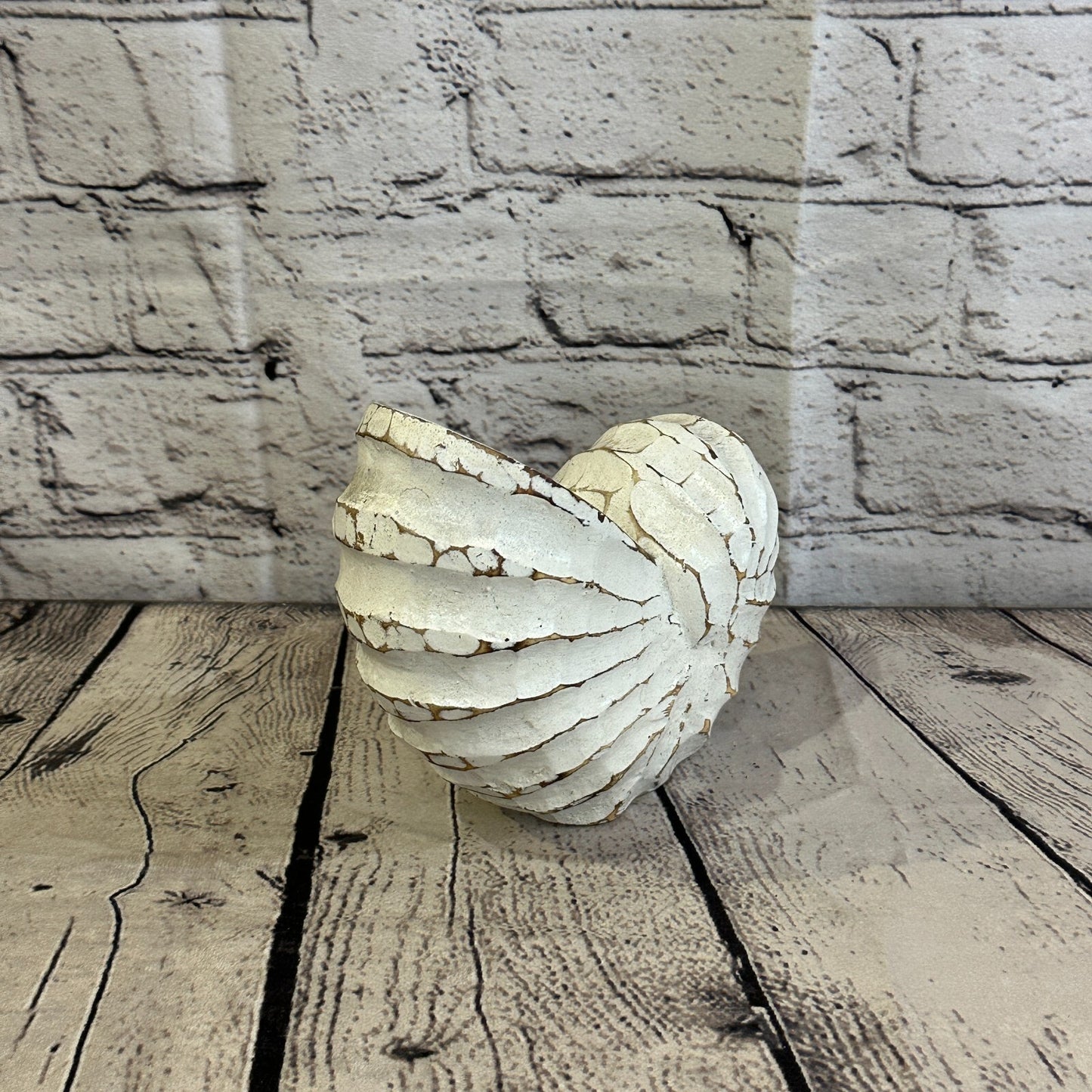 15cm White Polish Nautilus Shell Ornament Decor Carved Light Wood Parcel Figure