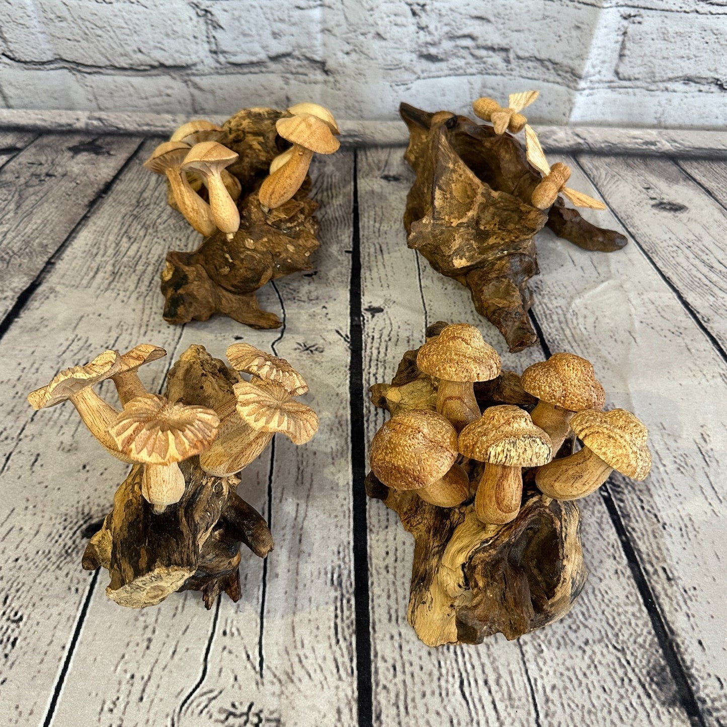 Dimple Mushrooms Wall Art Mushroom Parasite Wood Ornament Natural Carving Wooden