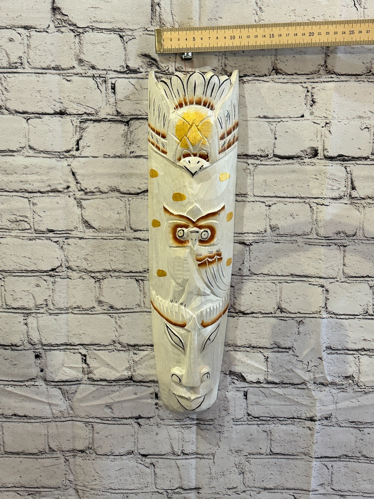 50cm White Owl Hand Carved Fair Trade Wooden Animal Wall Art Wall Hang Mask