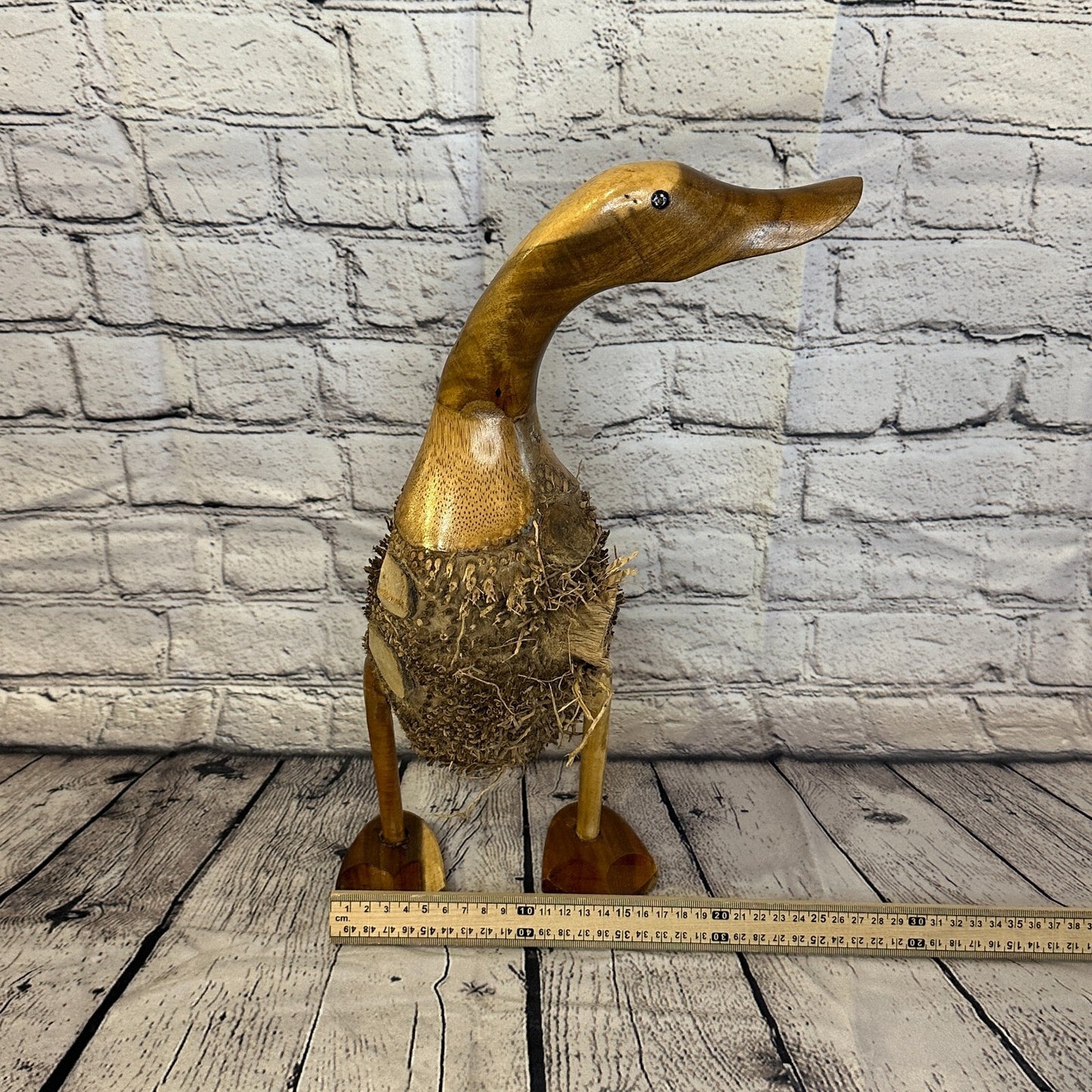 Looking Left 45cm Tall Wooden Hairy Duckling Baby Duck Bamboo Root Fairtrade