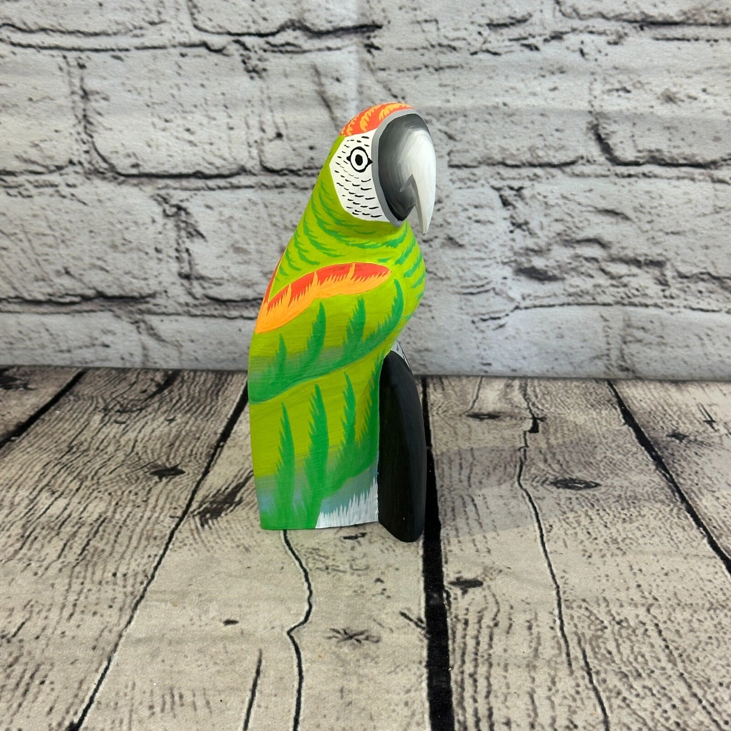 15cm Green Parrot Bird Ornament Statue Fair Trade Hand Made Carved Wood