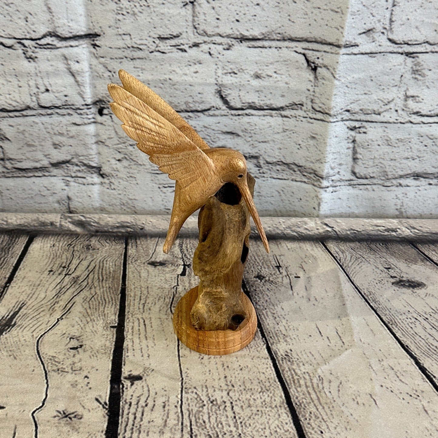 20cm Single Humming Bird Mushroom Parasite Ornament Natural Carving Wooden