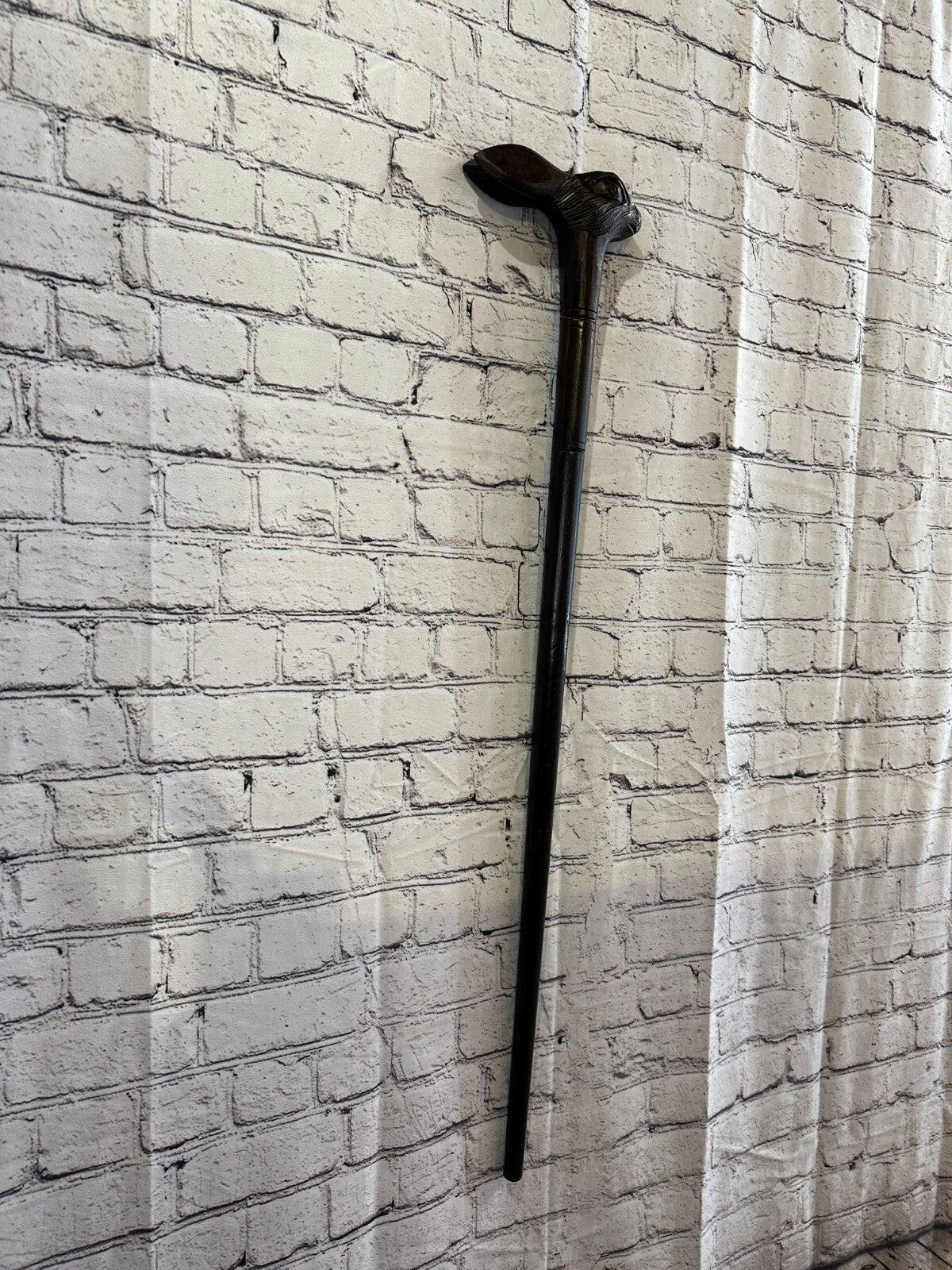 Rabbit Hare 90cm Tribal African Walking Stick Cane Hand Carved Dark Wood