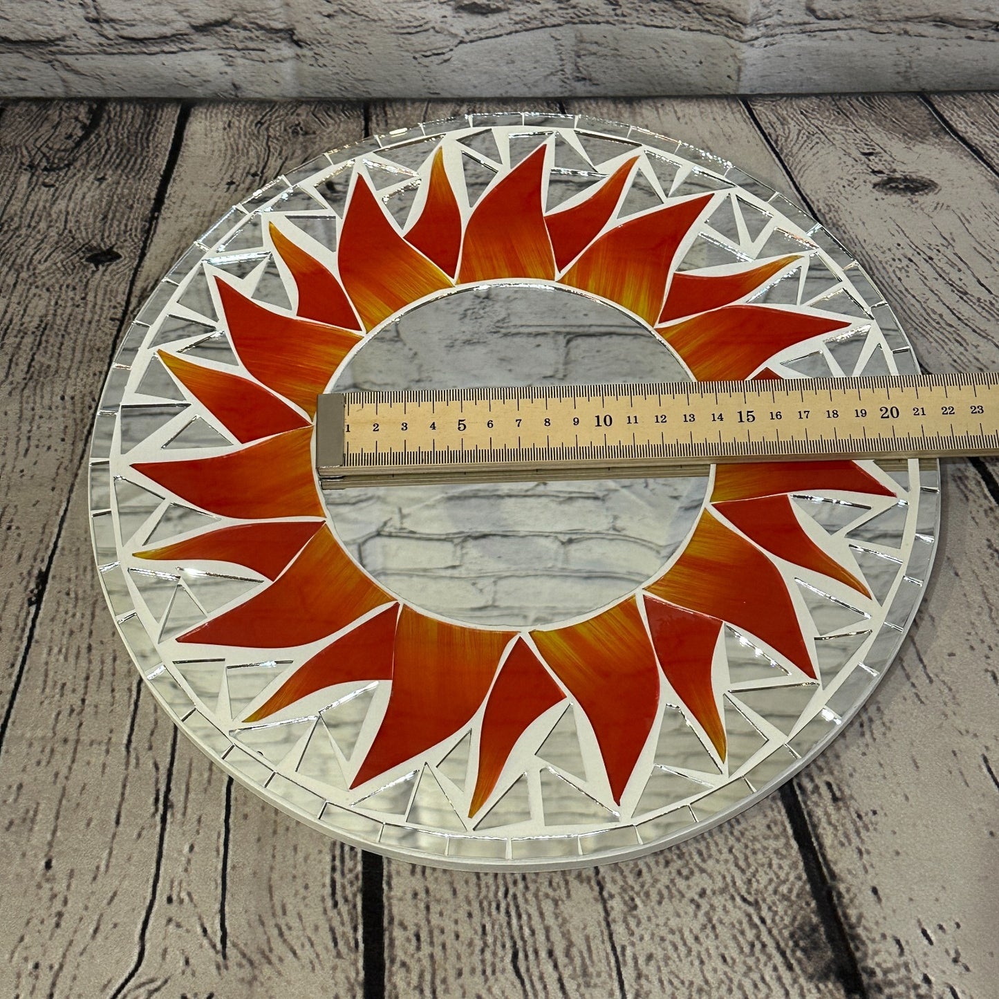 Red Flame Sun Mosaic Tile Wall Mirror 30cm x 30cm 12 Inches Handmade New