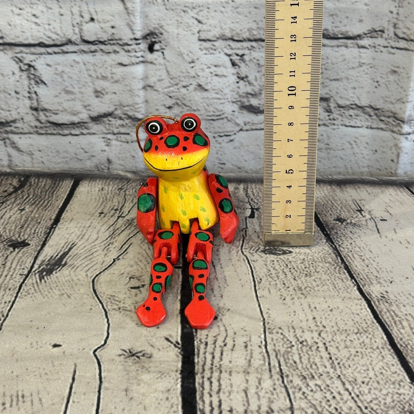 10cm Red Frog Sitting Animal, Wooden Shelf Ornament Handmade and Fairtrade