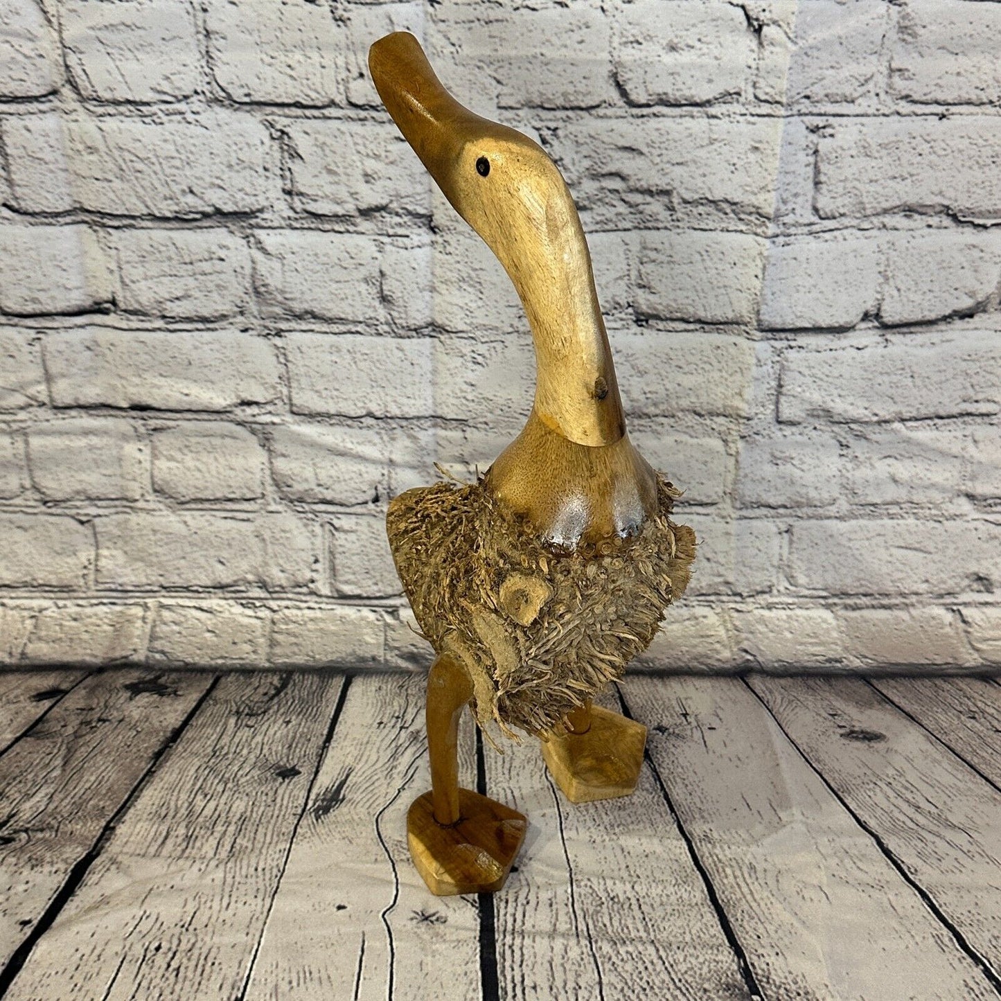 Looking Back 40cm Tall Wooden Hairy Duckling Baby Duck Bamboo Root Fairtrade