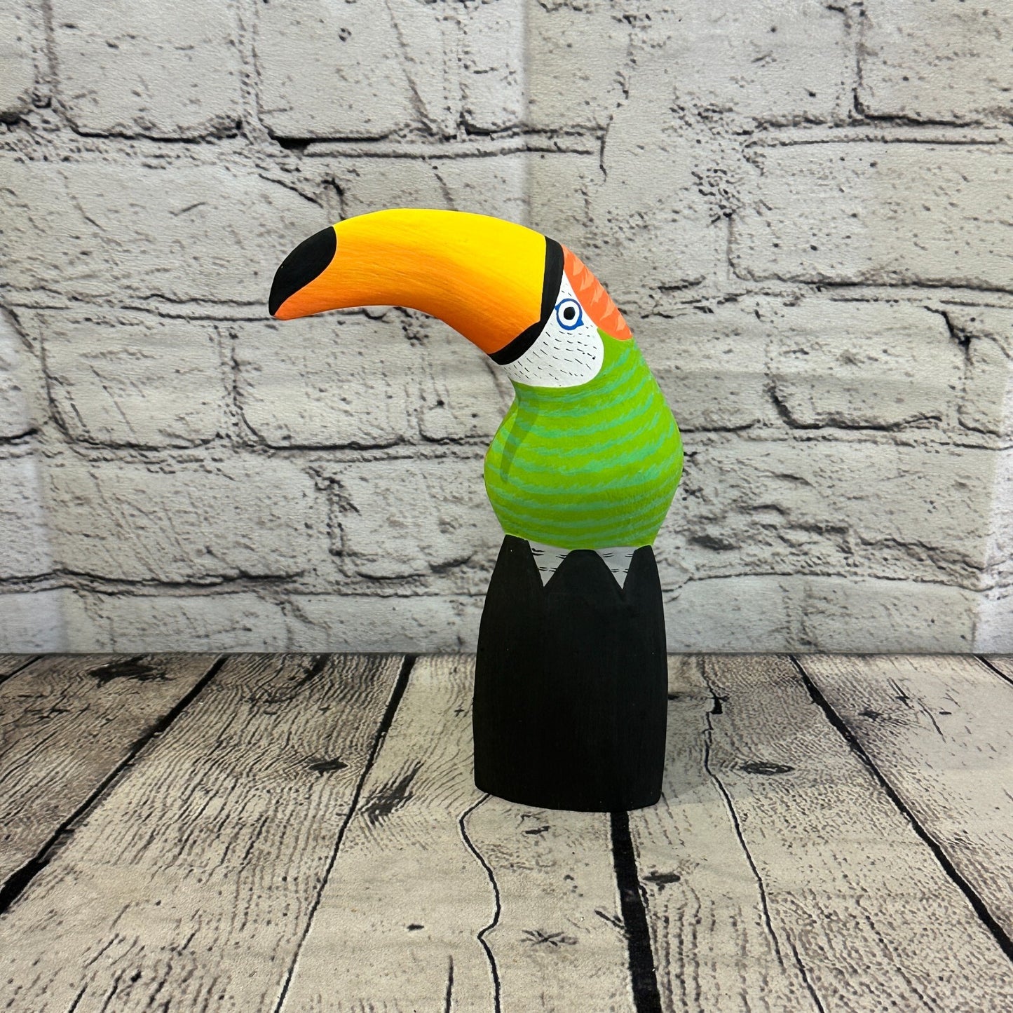 20cm Green Toucan Bird Ornament Statue Fair Trade Hand Made Carved Wood
