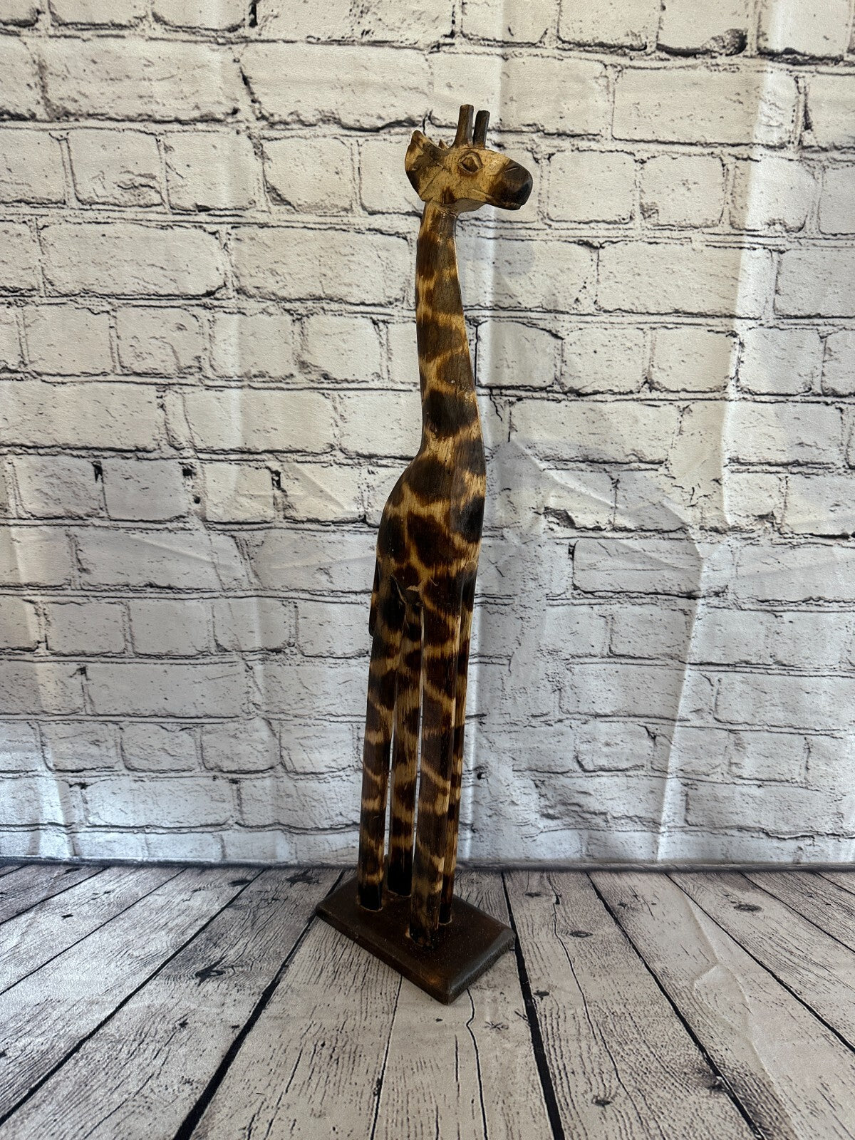 60cm Burnt Pattern Wood Giraffe Tall Statue Wood Modern Hand Carved Painted