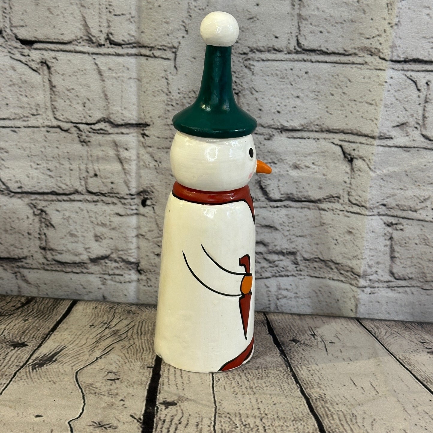 24cm x 6cm Green Pointy Hat Snowman Handcrafted Wood Xmas Christmas Ornament