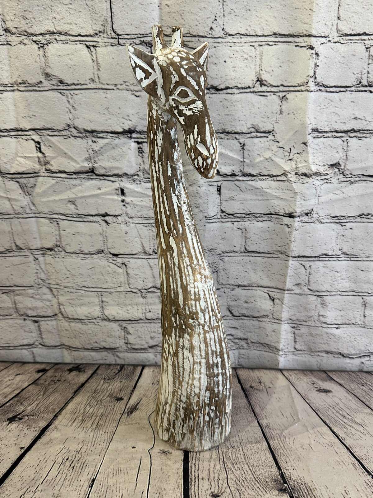 Brown Wooden Giraffe Head With Shabby Pattern 50cm x 10cm Handmade and Fairtrade