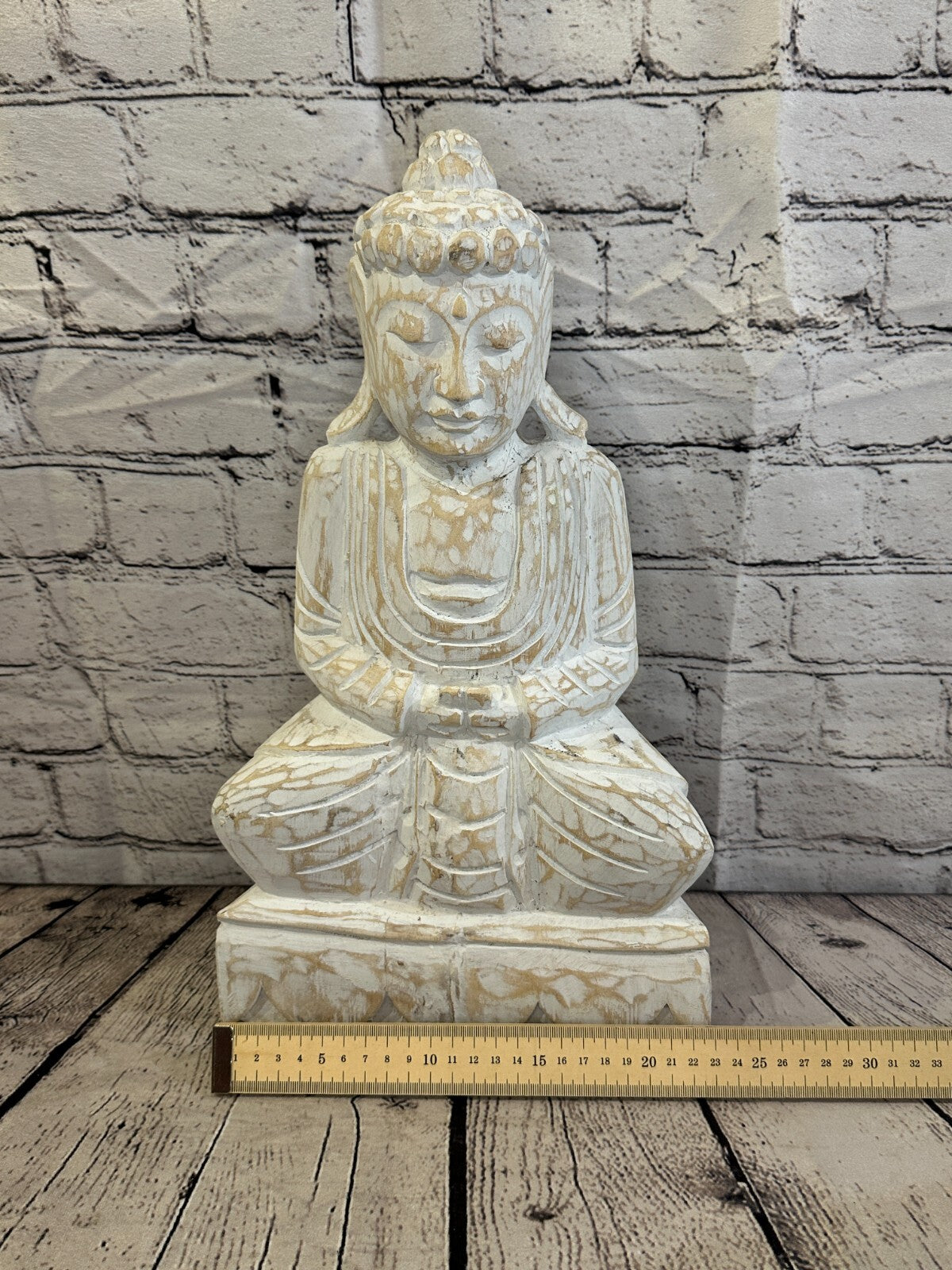 40cm x 20cm White Buddha Wooden Standing Statue Figurine Ornament Fair Trade