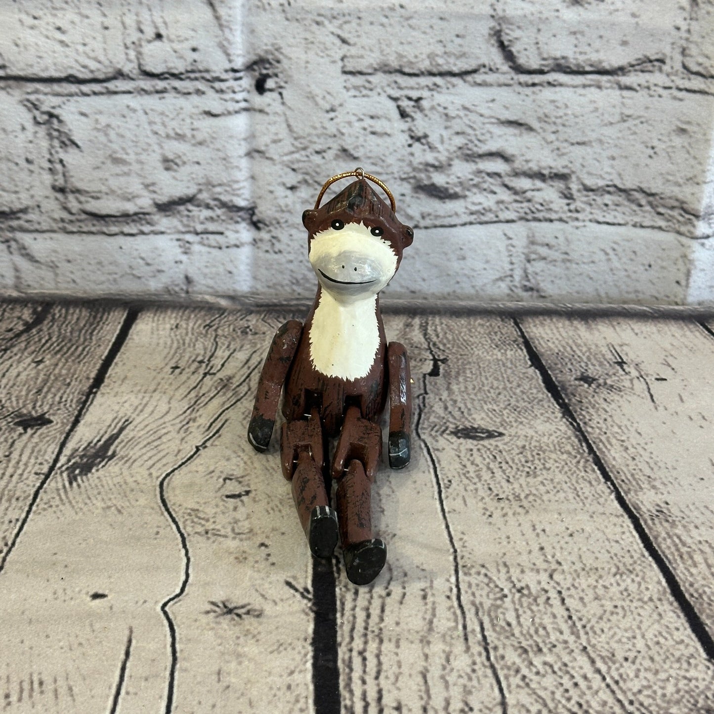10cm Brown Monkey Sitting Animal, Wooden Shelf Ornament Handmade and Fairtrade