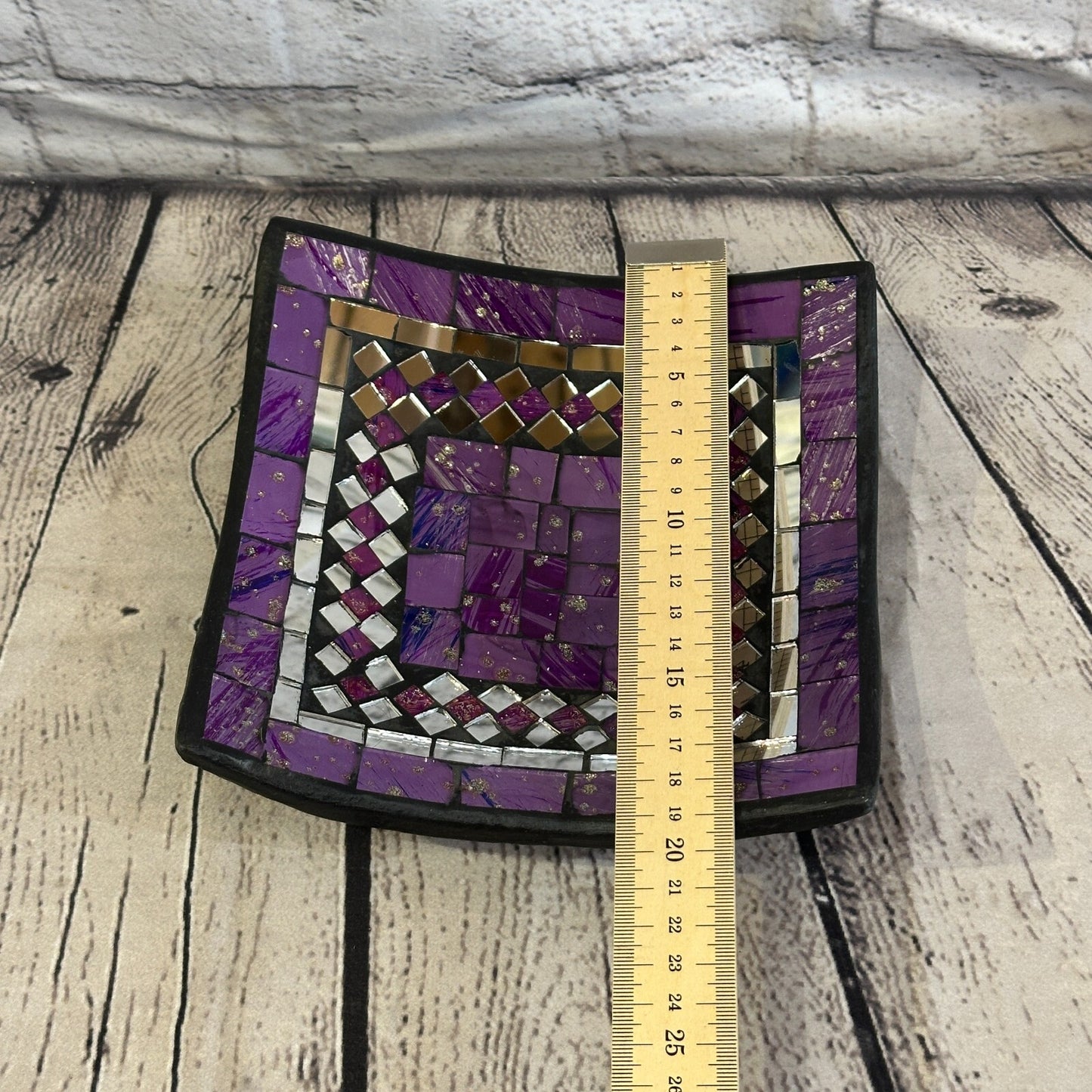 20cm Purple Square Mosaic Handmade Ceramic Glass Tile Bowl Fruit