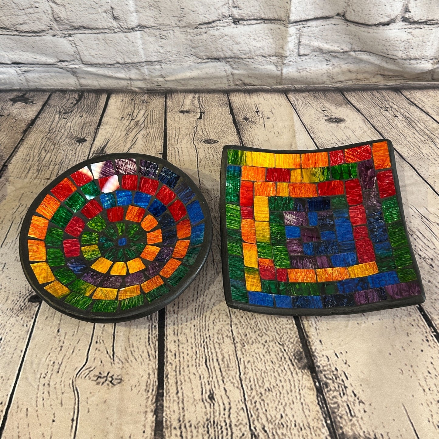 35cm Rainbow Small Swirl Round Mosaic Handmade Ceramic Glass Tile Bowl Fruit