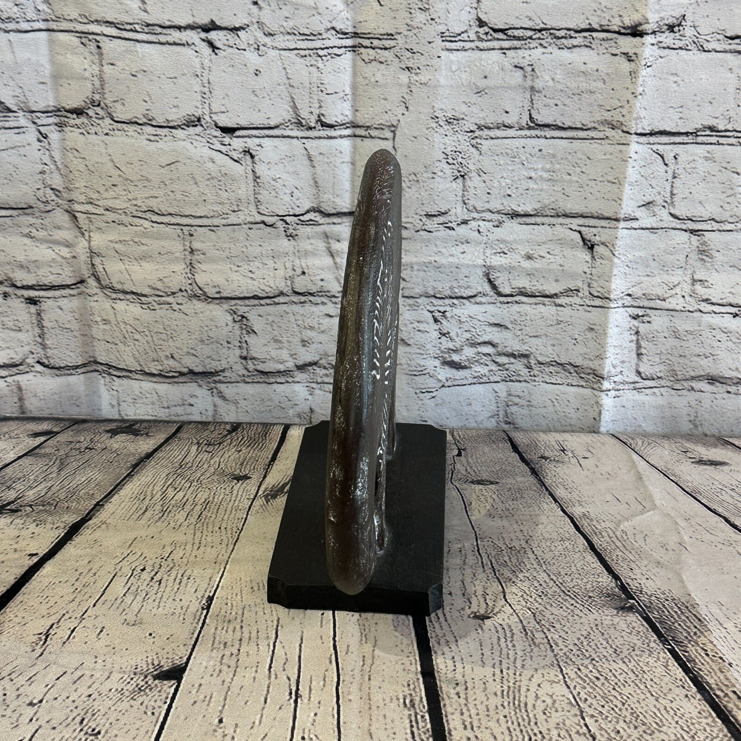 25cm x 25cm Wooden Tribal Primitive Black Elephant Round Stand Sculpture Statue