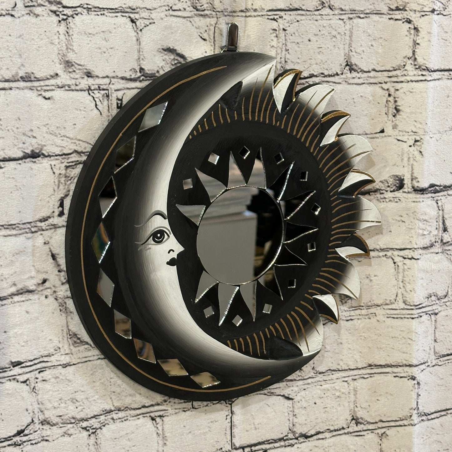 Black Half Moon Mosaic Tile Wall Mirror 30cm x 30cm 12 Inches Handmade Fairtrade