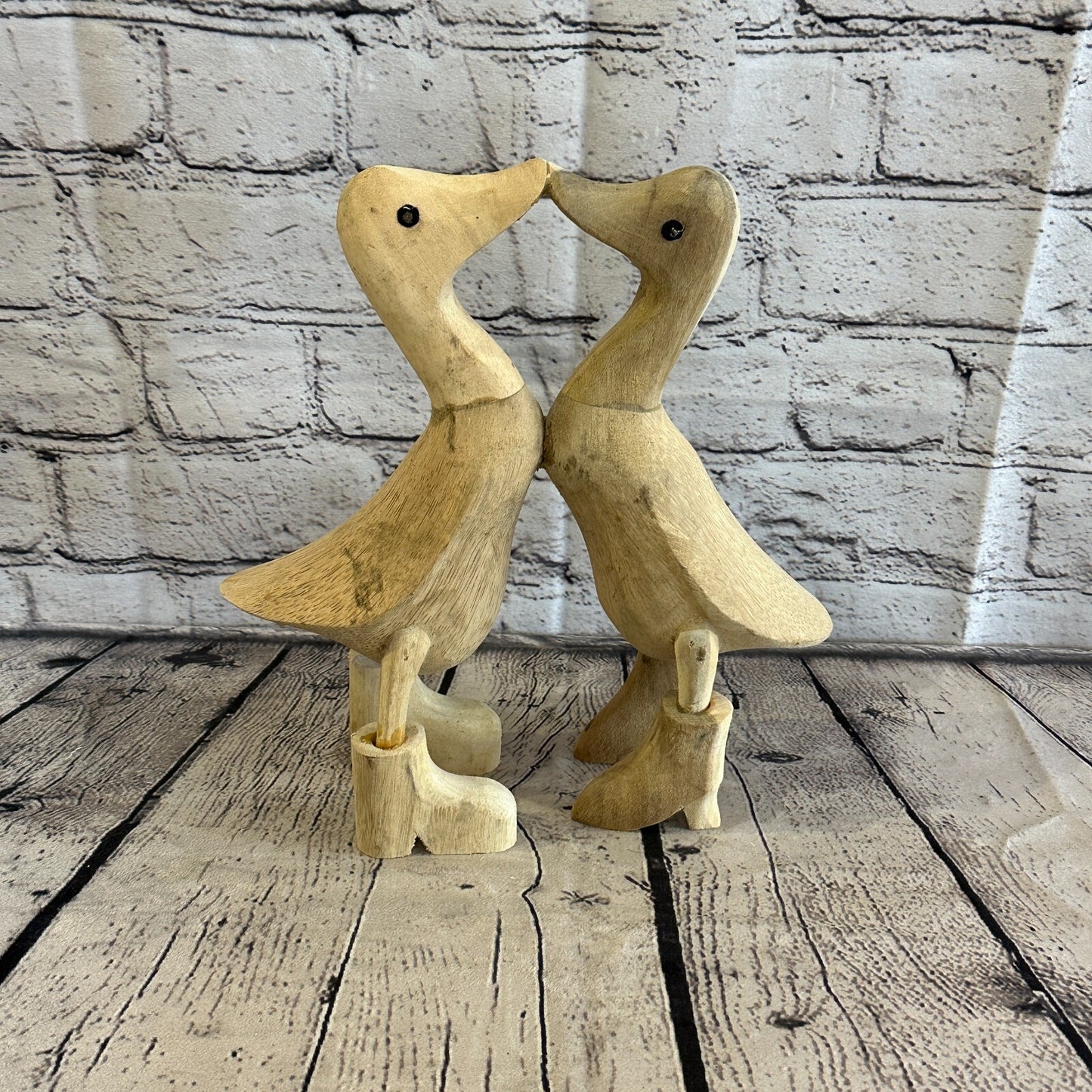 Kissing Ducks 25cm Tall Wooden Hairy Duckling Baby Duck Bamboo Root Fairtrade